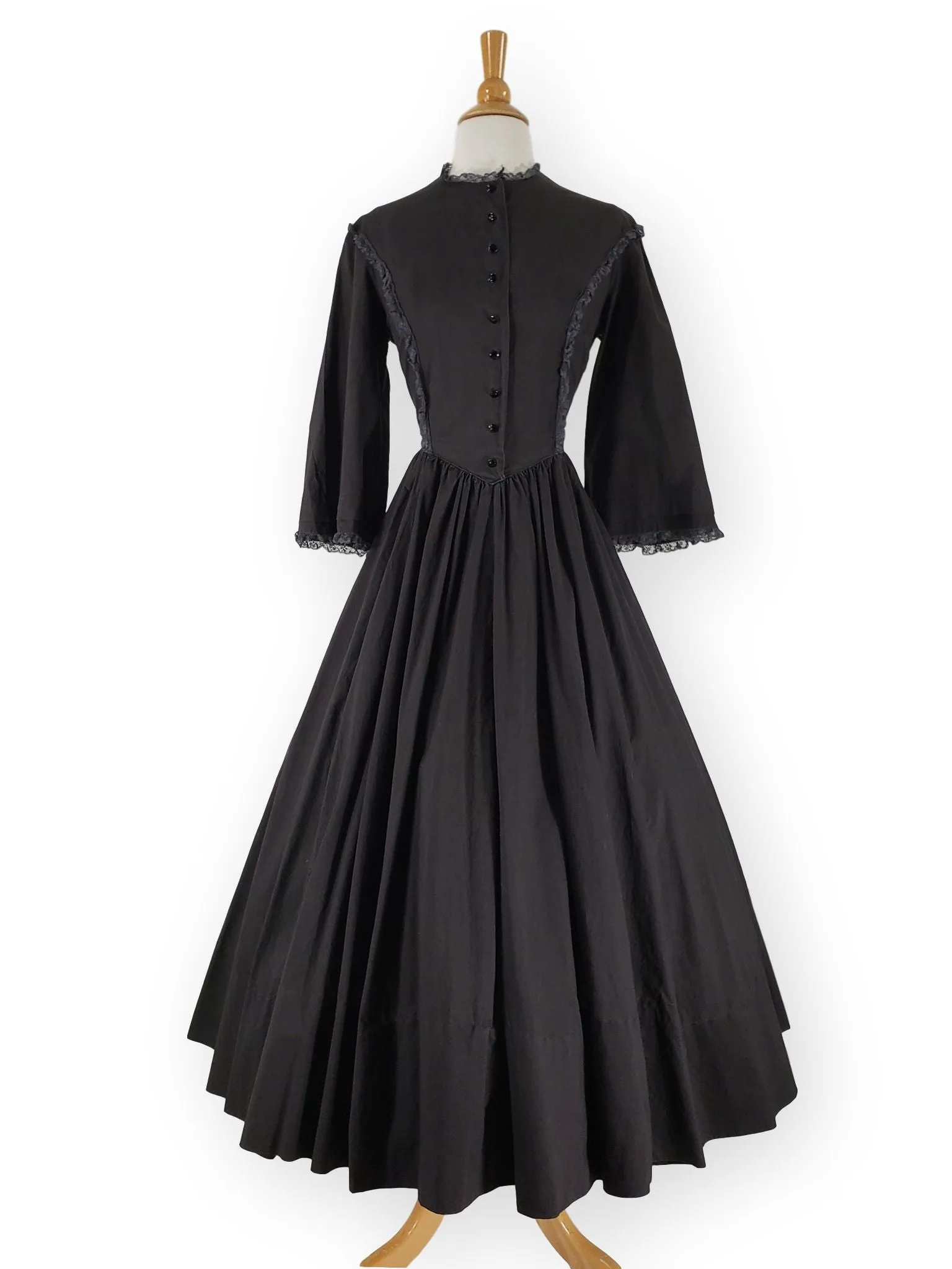 40s Black Cotton New Look Dress - sm, med