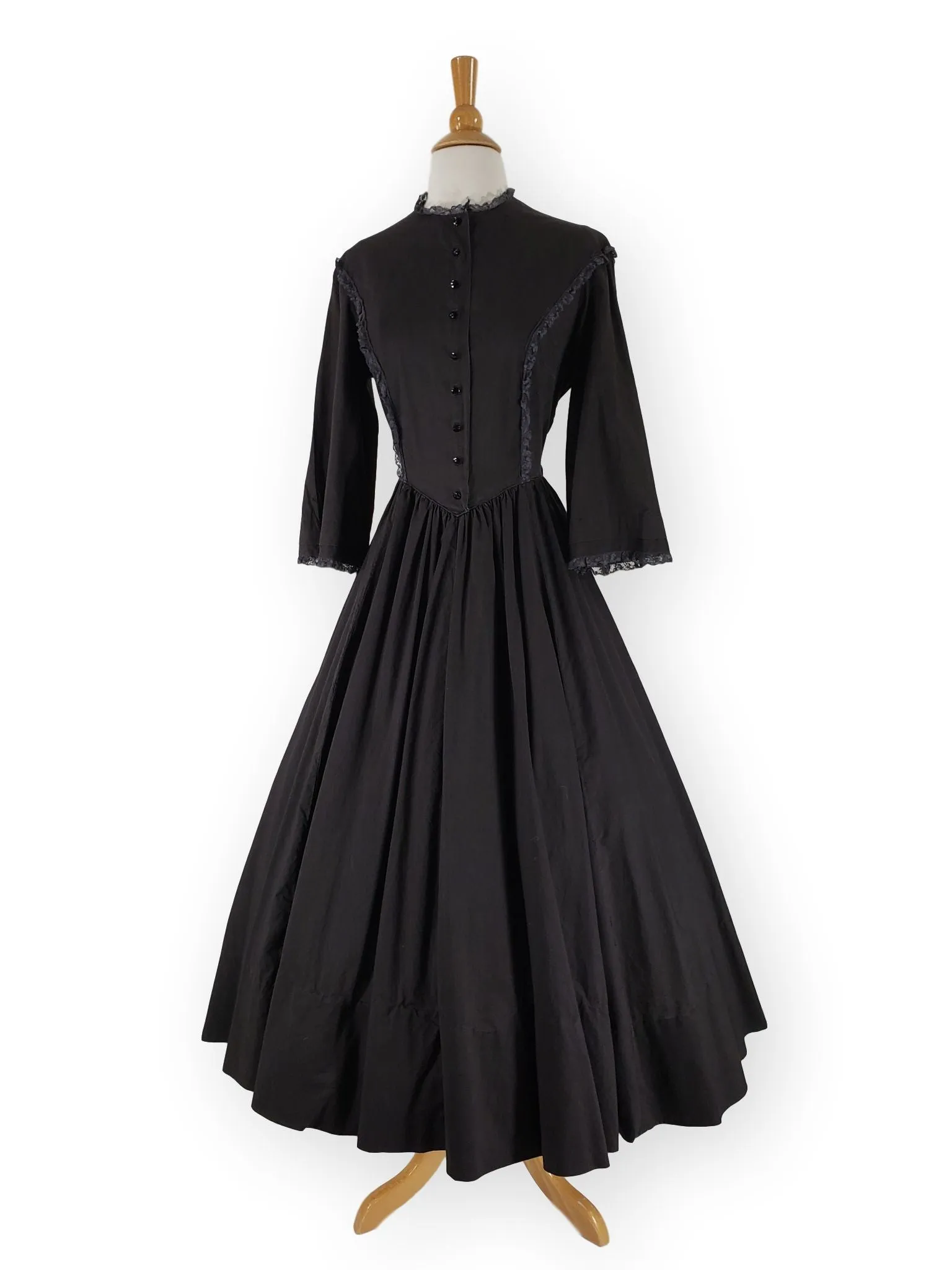 40s Black Cotton New Look Dress - sm, med