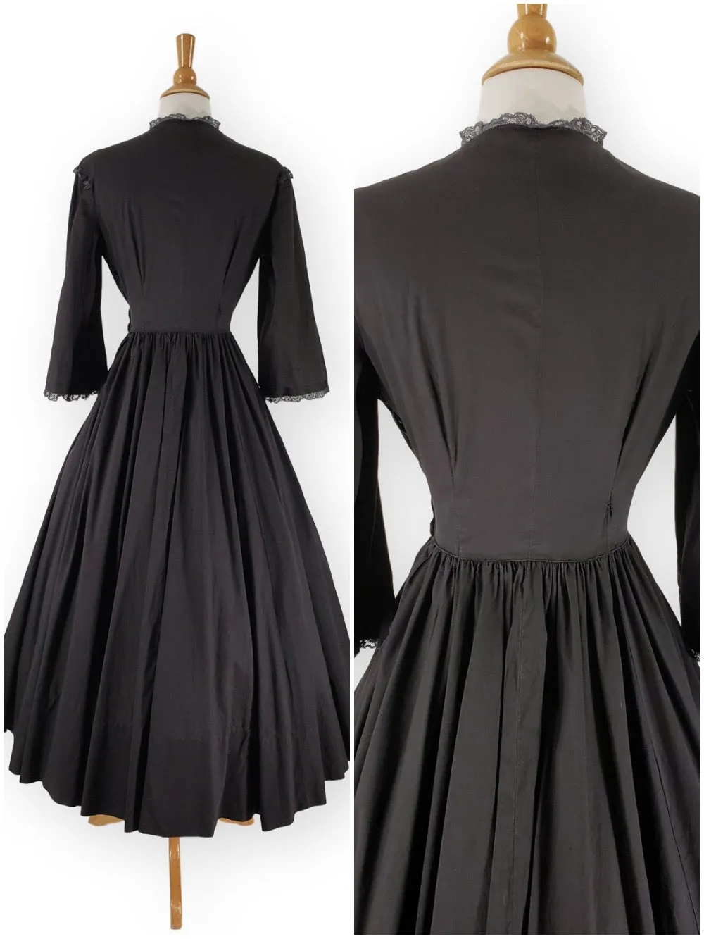 40s Black Cotton New Look Dress - sm, med