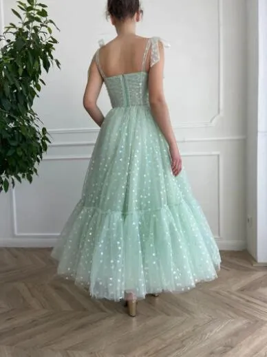 A Line  Floor Length Spaghetti Strap Sweetheart Tulle Prom Dresses,BD2972