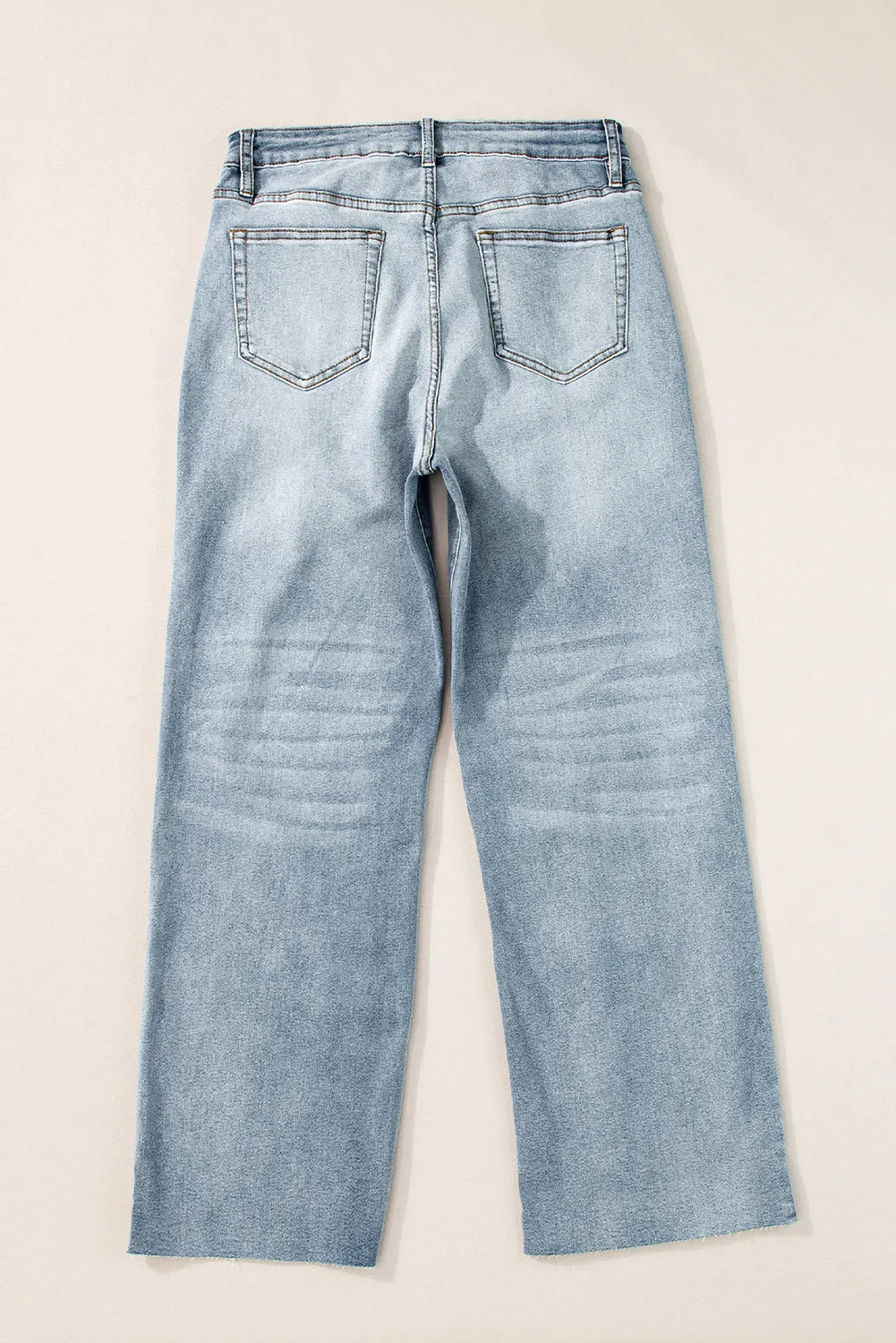 Acid Wash Raw Edge Straight Jeans