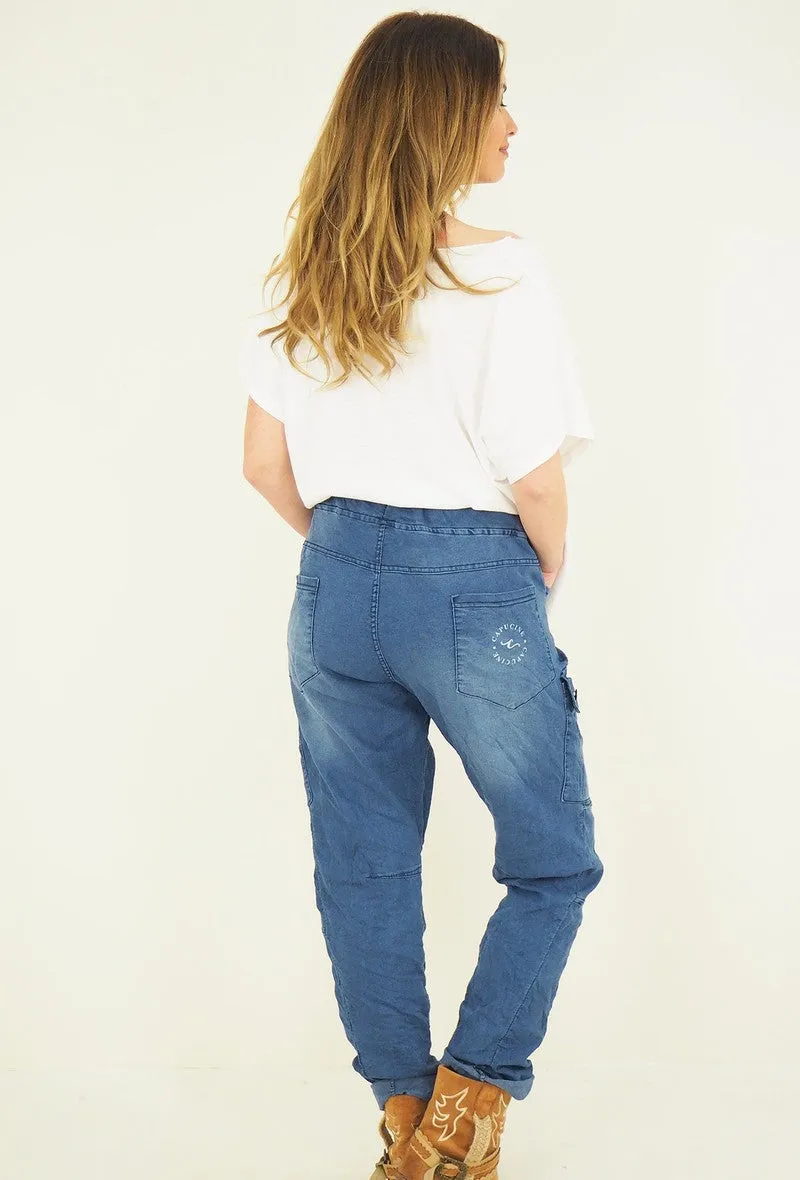 Afslappede bukser med lommer denim look