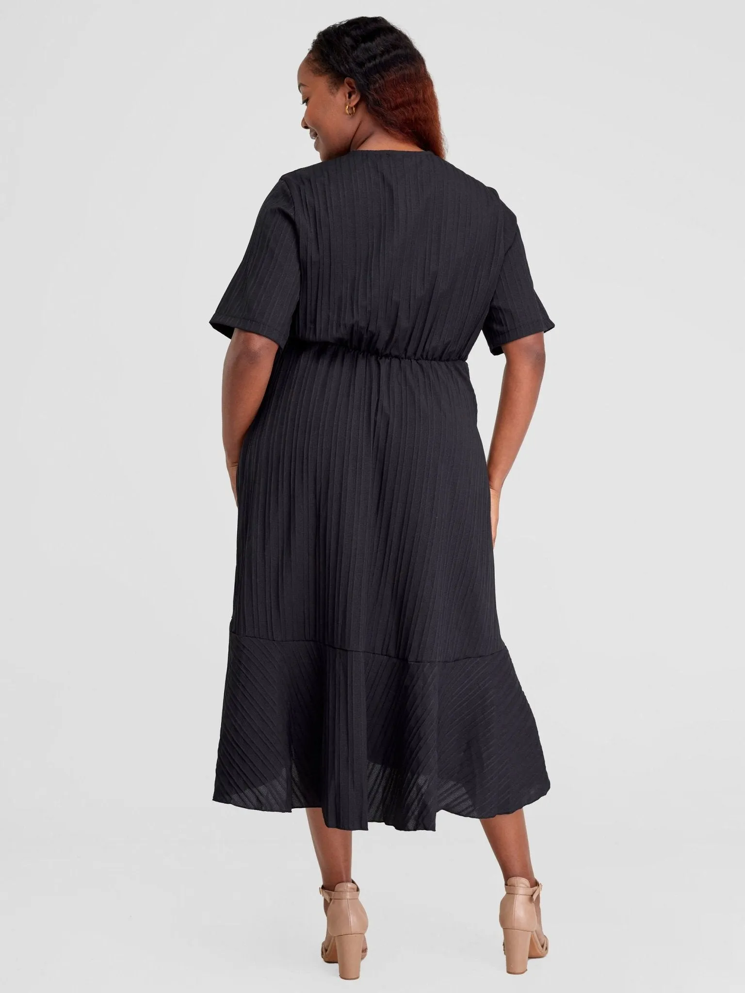 Alara Ruffle Trim Tie Side Wrap Dress - Black