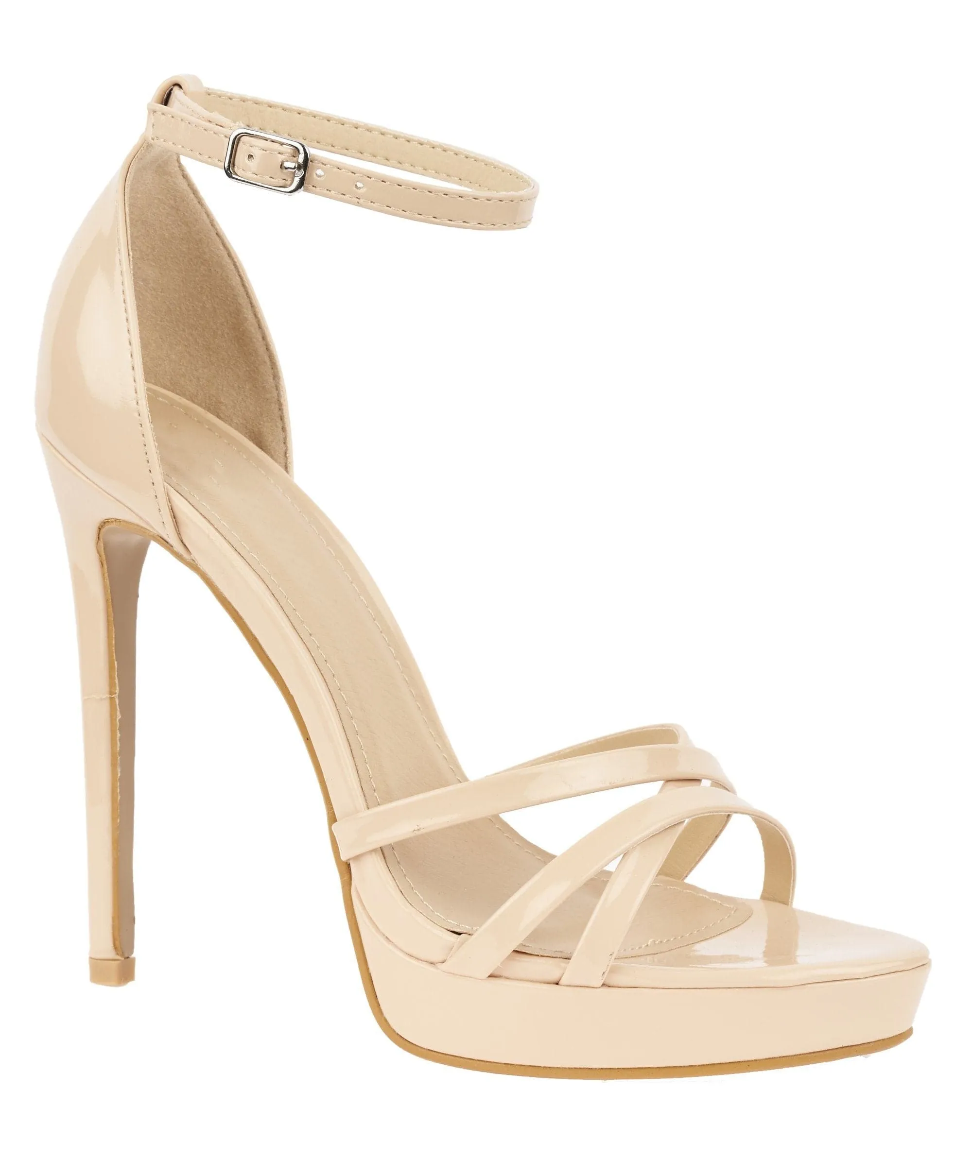 Amelia Crossover Strap Platform Sandal in Nude Patent