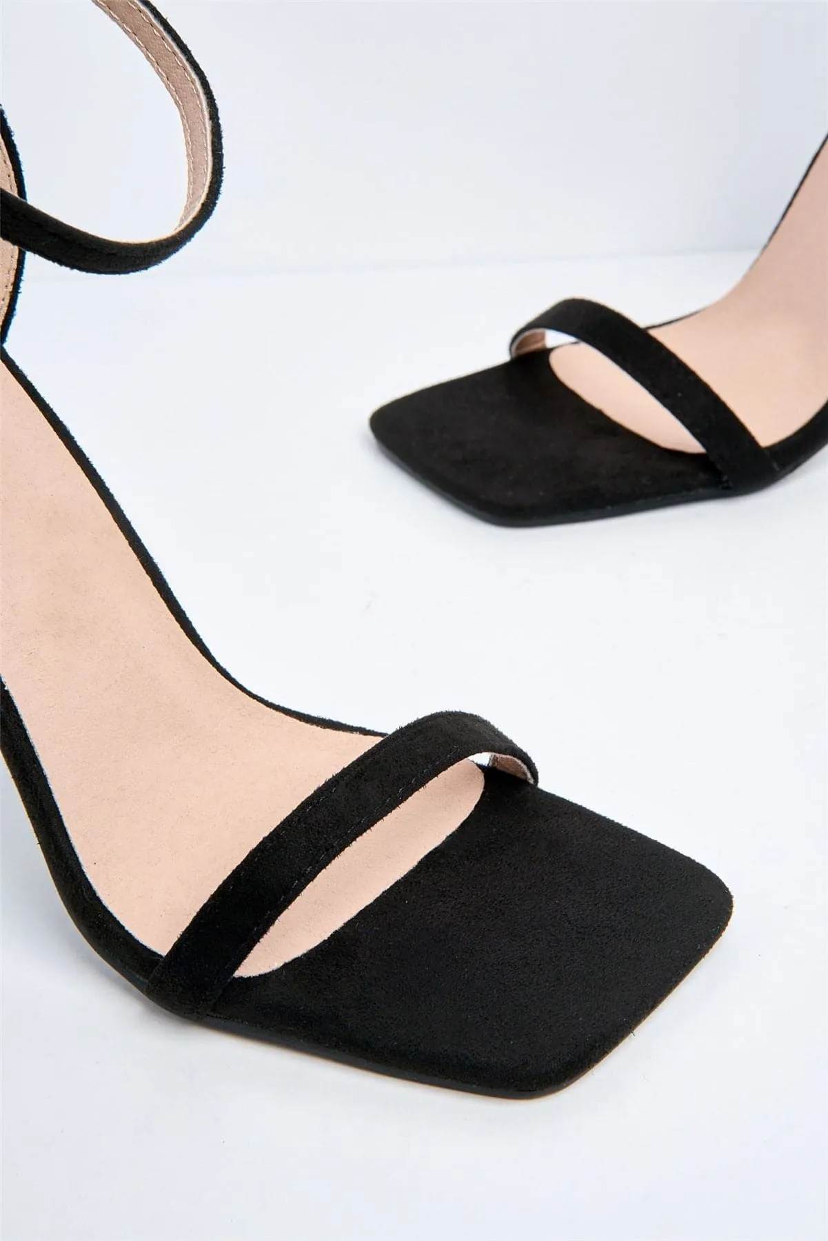 Aveena Ankle Strap Heels in Black Suede