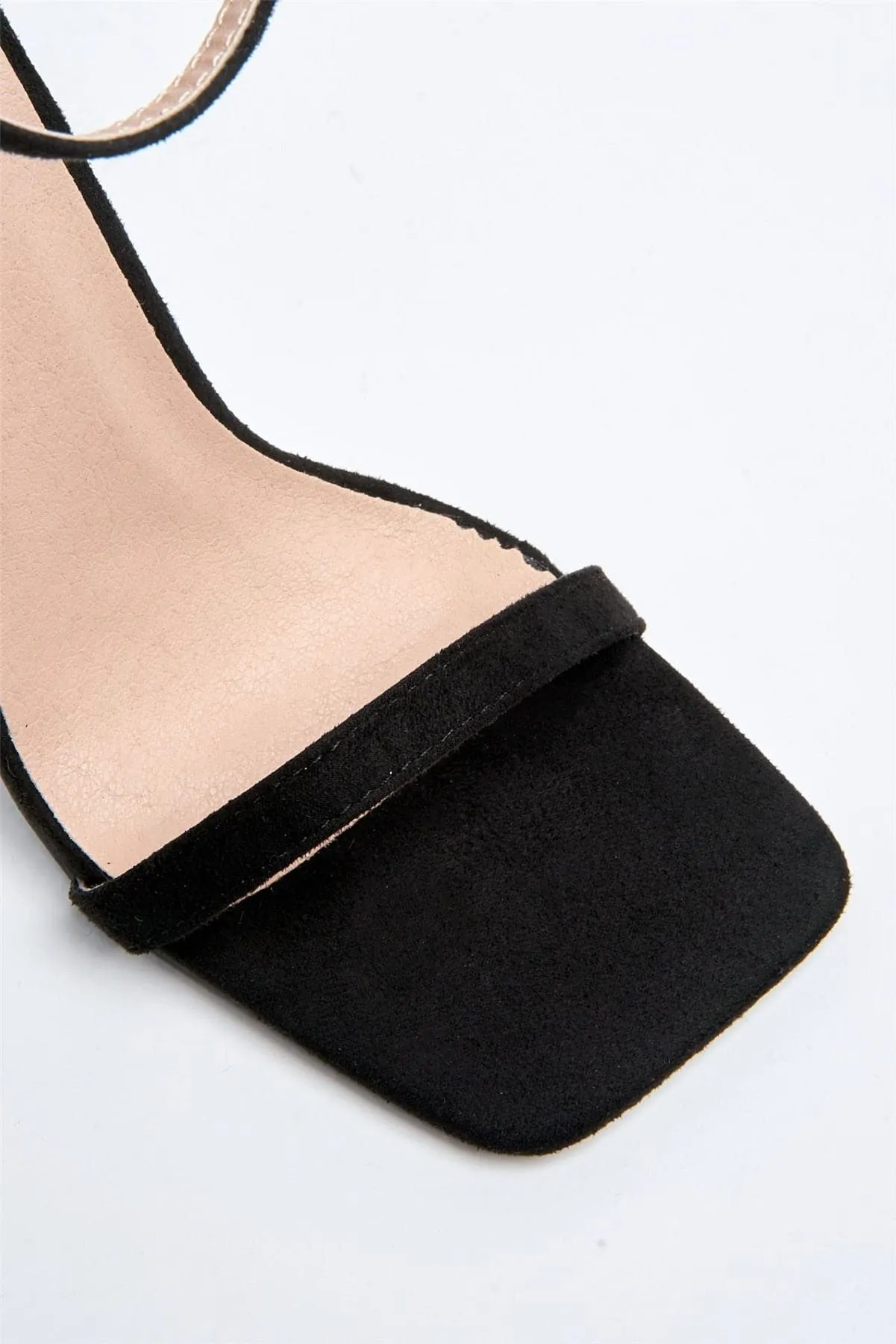 Aveena Ankle Strap Heels in Black Suede