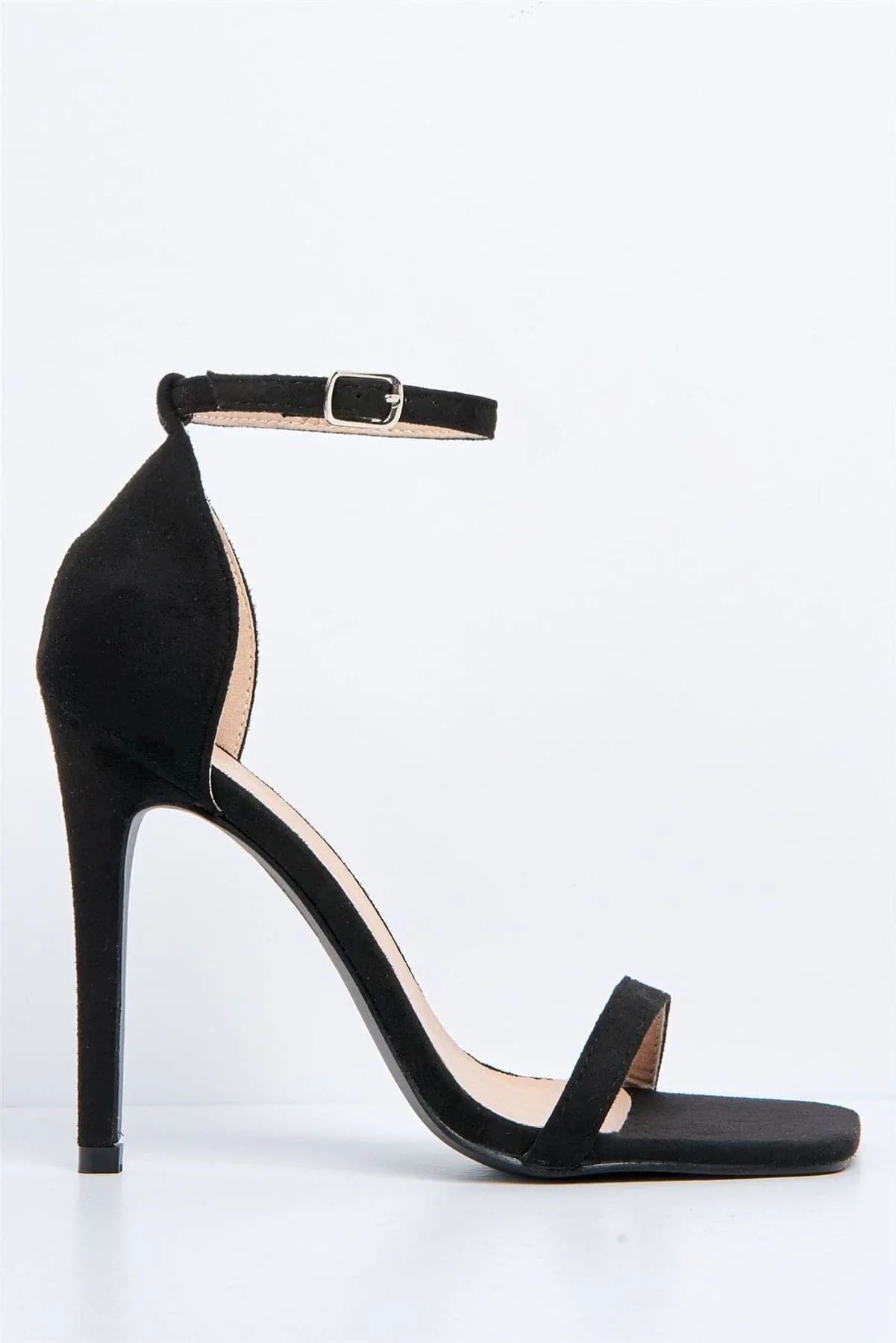 Aveena Ankle Strap Heels in Black Suede