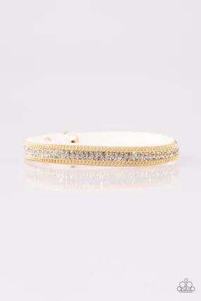 Babe Bling White and Gold Narrow Wrap Snap Bracelet - Paparazzi Accessories