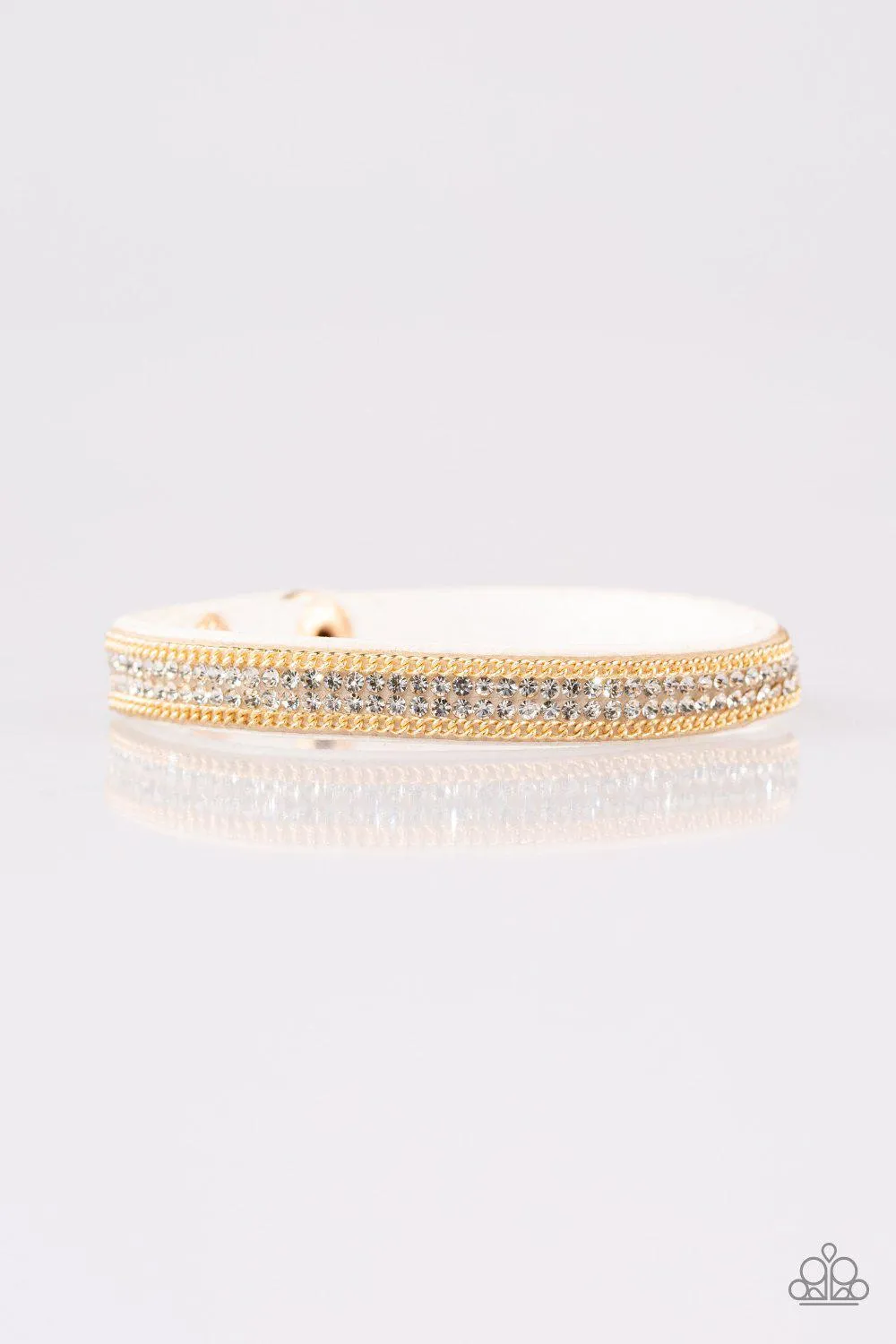 Babe Bling White and Gold Narrow Wrap Snap Bracelet - Paparazzi Accessories