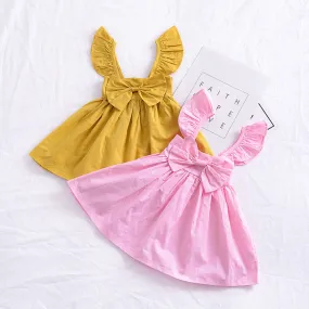 Baby Girl Dress Summer Girls Puff Sleeve Yellow Pink Bow Dress Boho