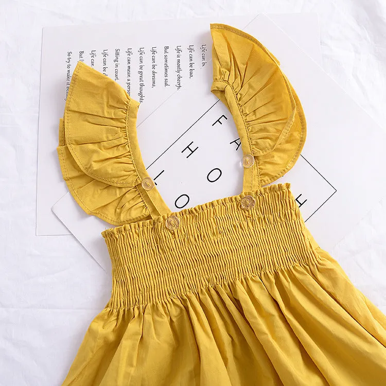 Baby Girl Dress Summer Girls Puff Sleeve Yellow Pink Bow Dress Boho