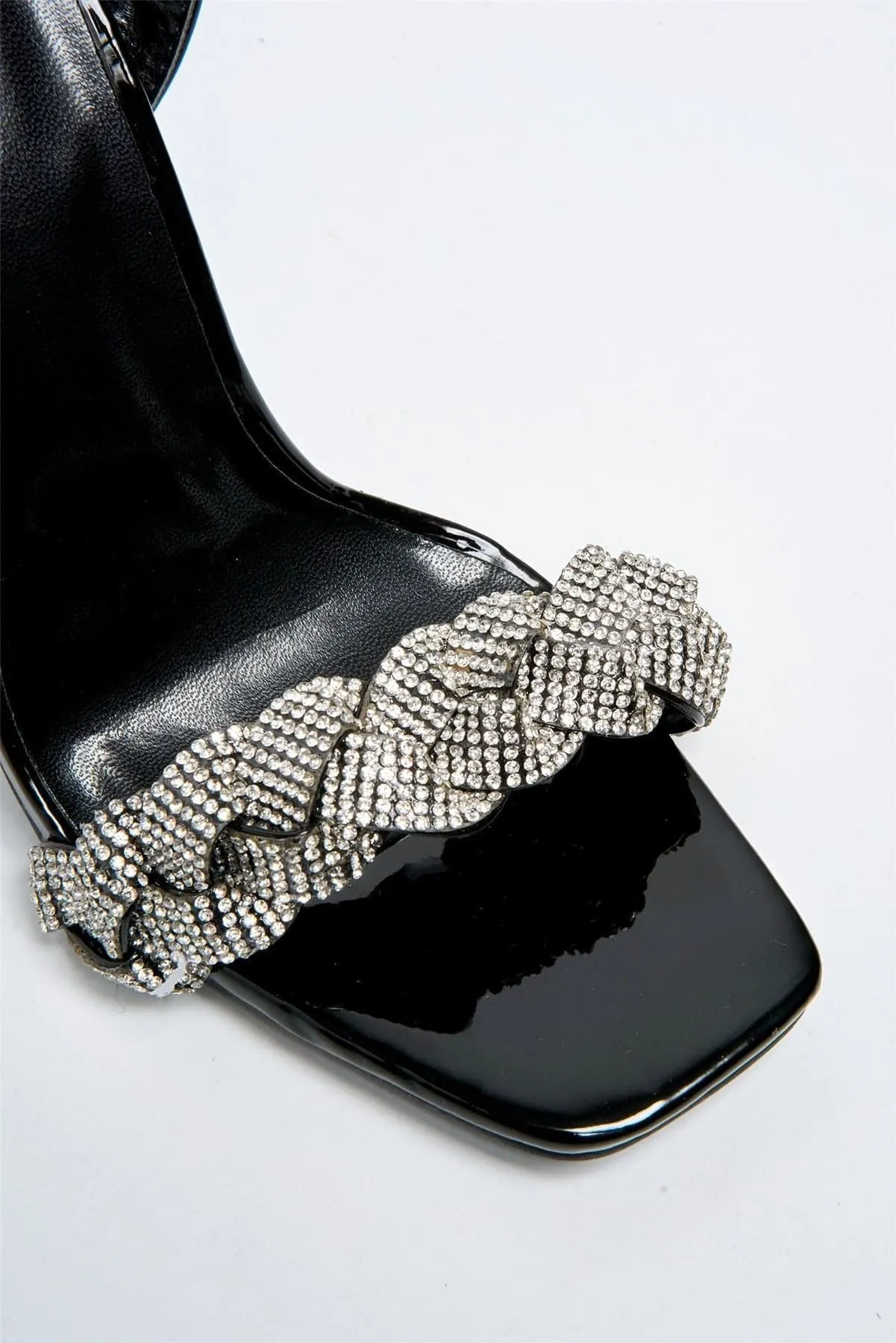 Belle Plaited Diamante Band Anklestrap Sandal in Black