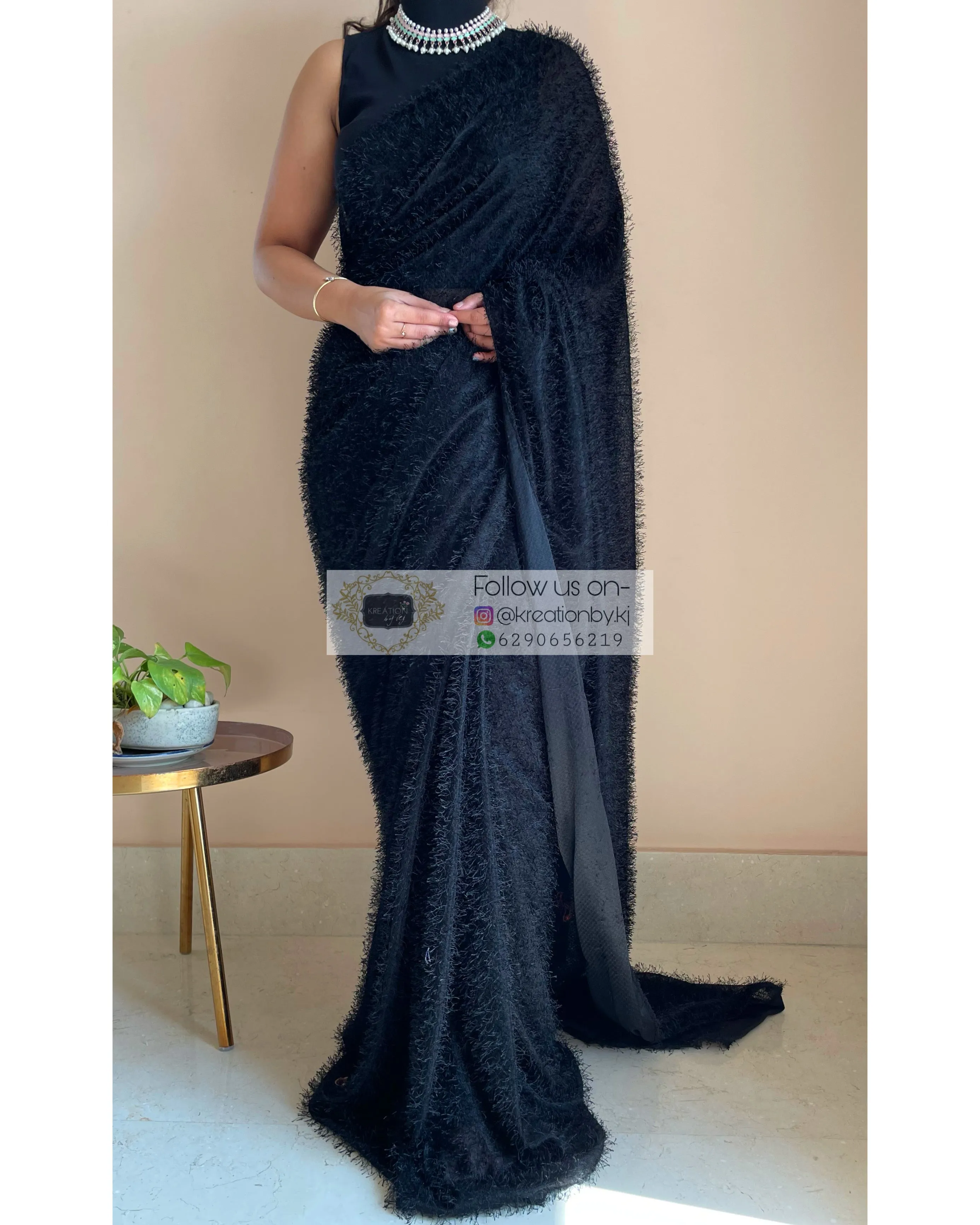 Black Moana Fur Saree