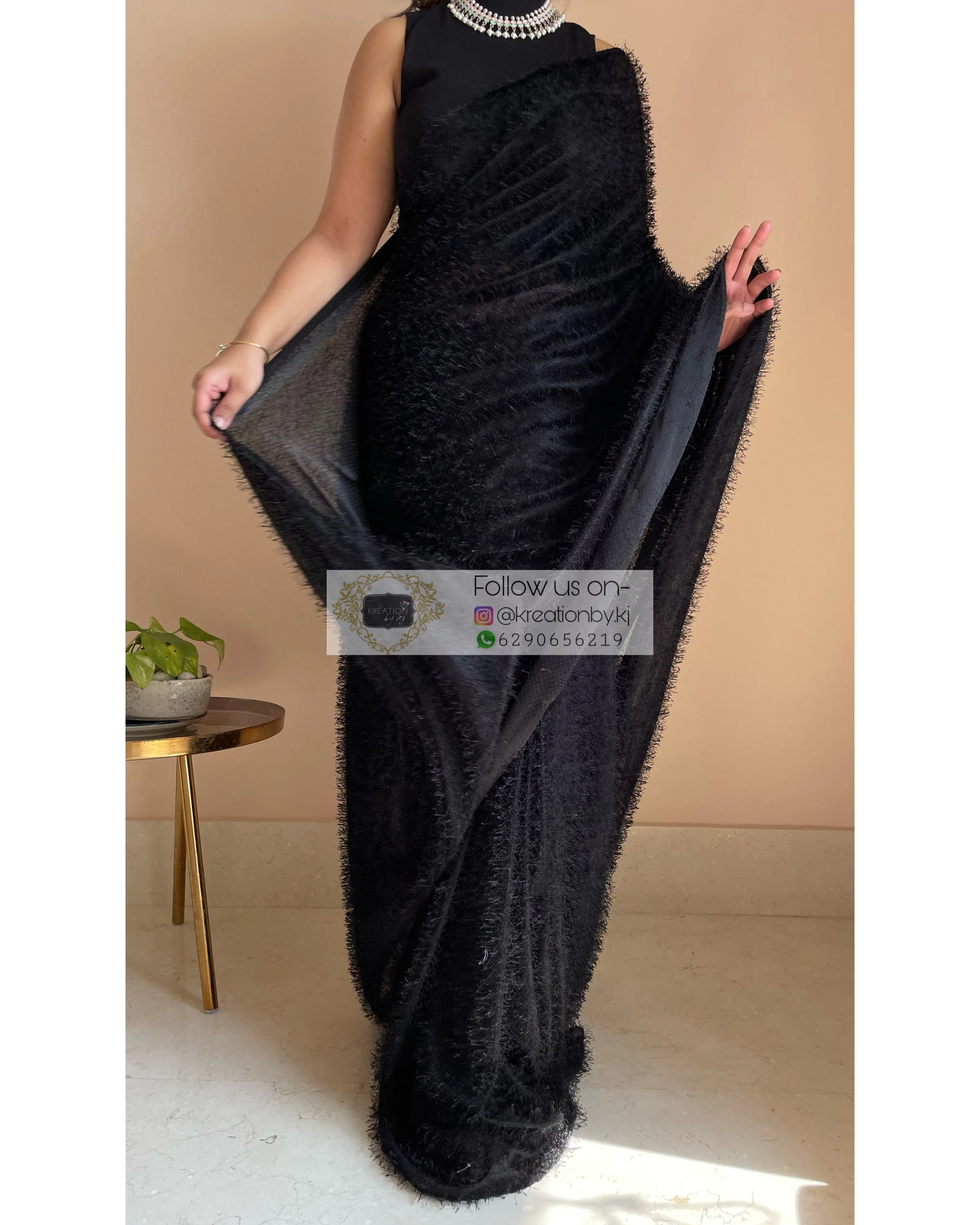 Black Moana Fur Saree