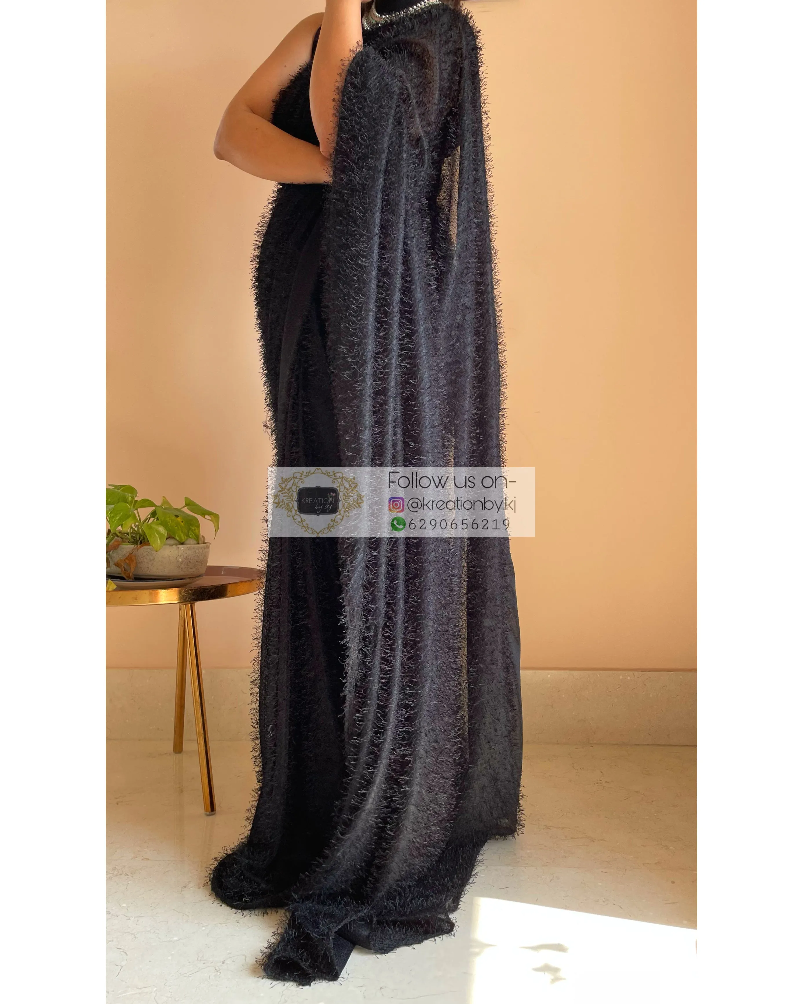 Black Moana Fur Saree