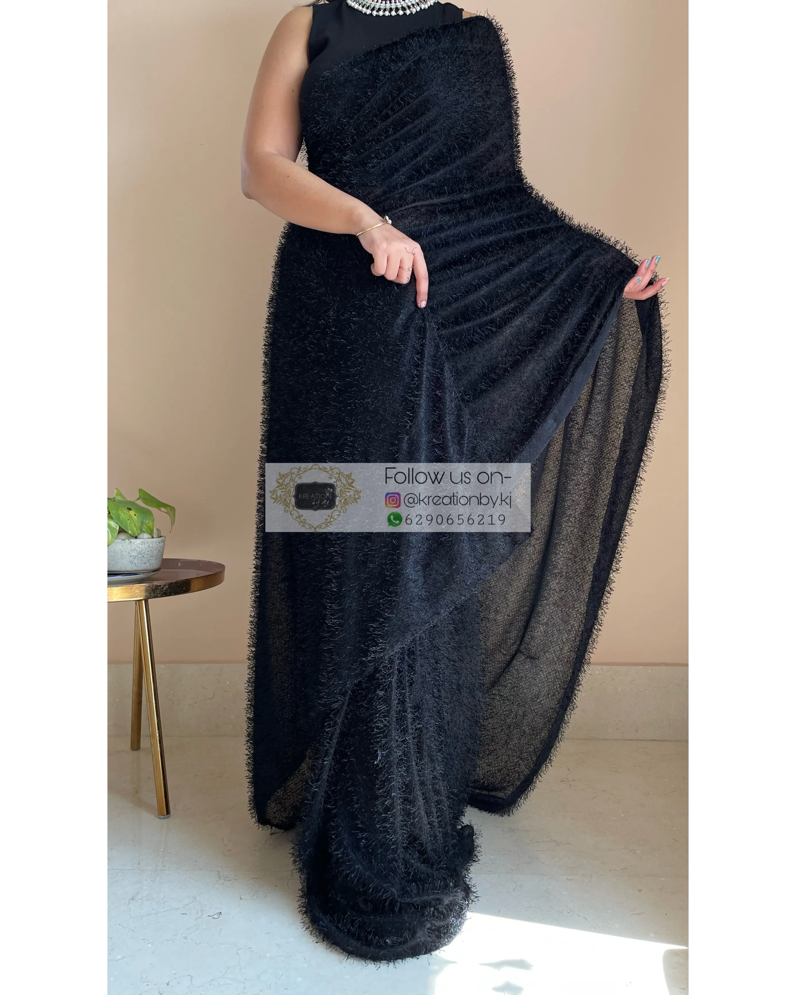 Black Moana Fur Saree