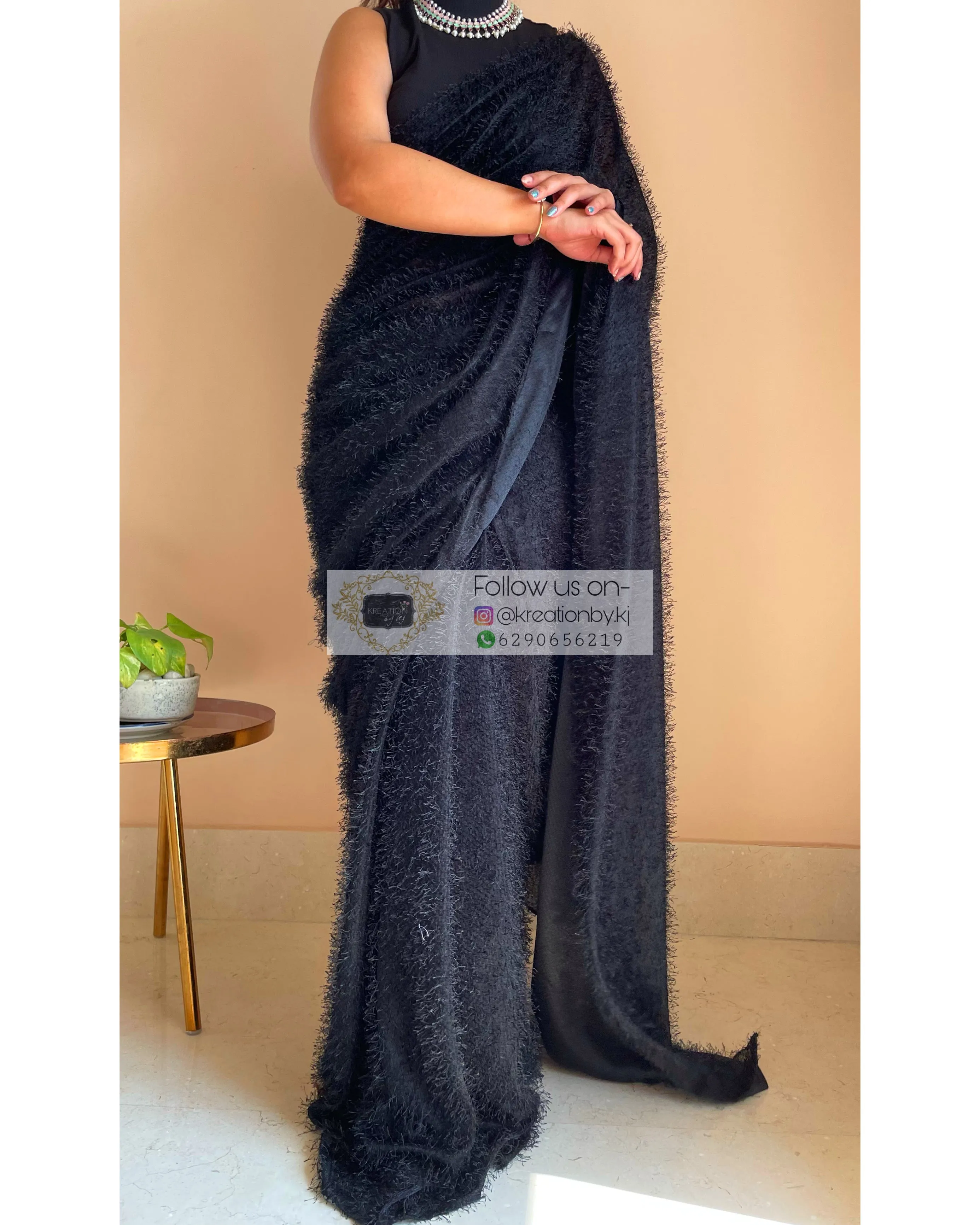 Black Moana Fur Saree