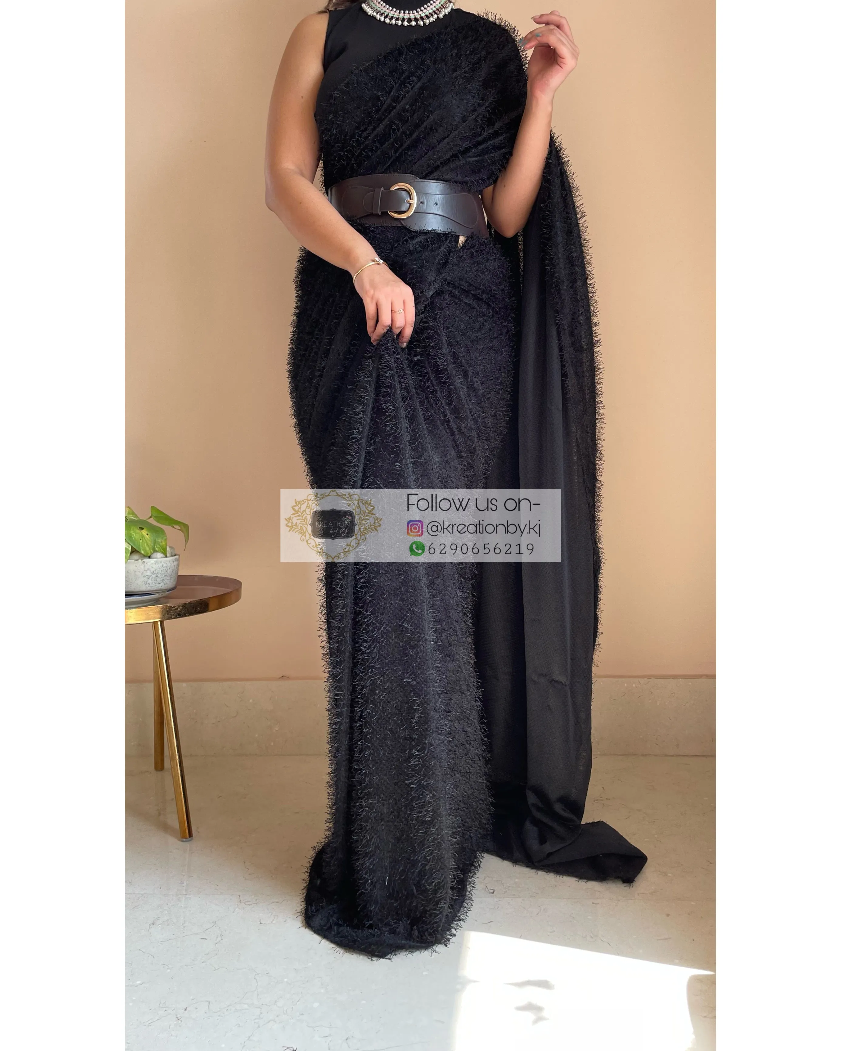 Black Moana Fur Saree