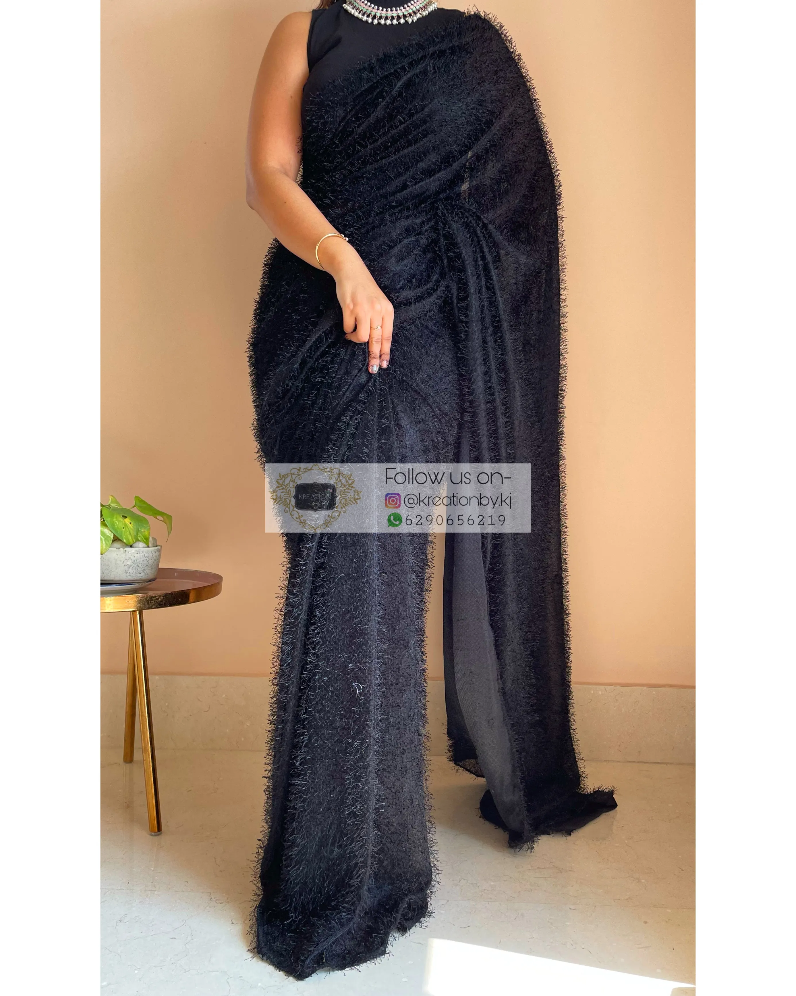 Black Moana Fur Saree