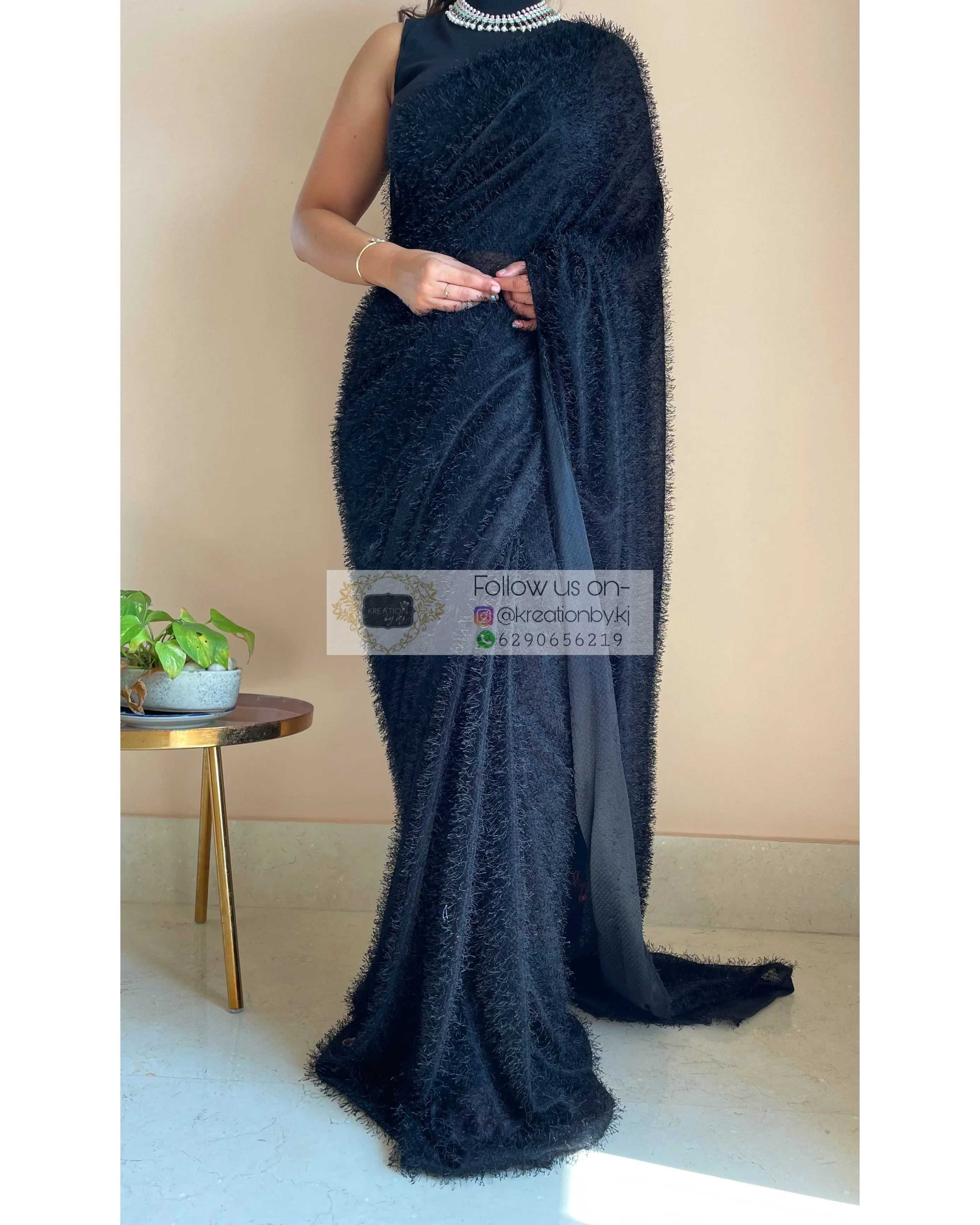 Black Moana Fur Saree