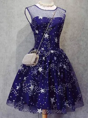 Blue Illusion Unique Cheap Short Homecoming Dresses 2018, BDY0286