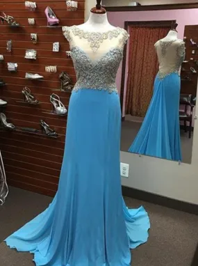 blue Prom Dresses,long prom dress,see through back prom Dress,charming prom gown,BD2981