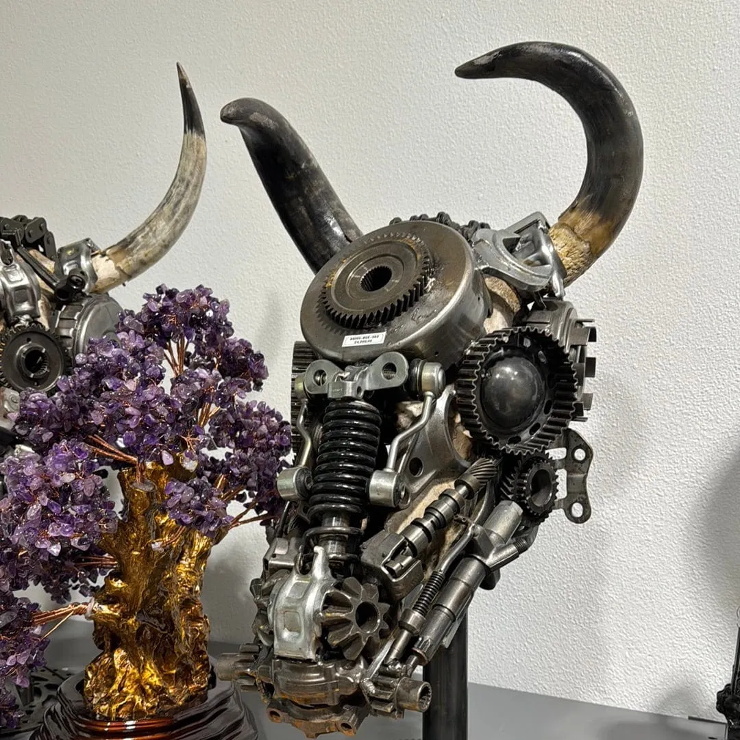 Bull Skull Recycled Metal Art Sculpture