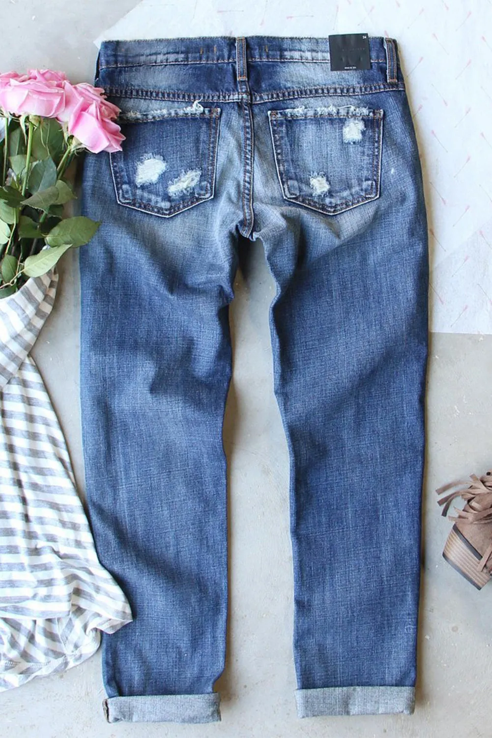 Butterfly Glitter Denim Pants Patchwork Acid Wash Distressed Jeans