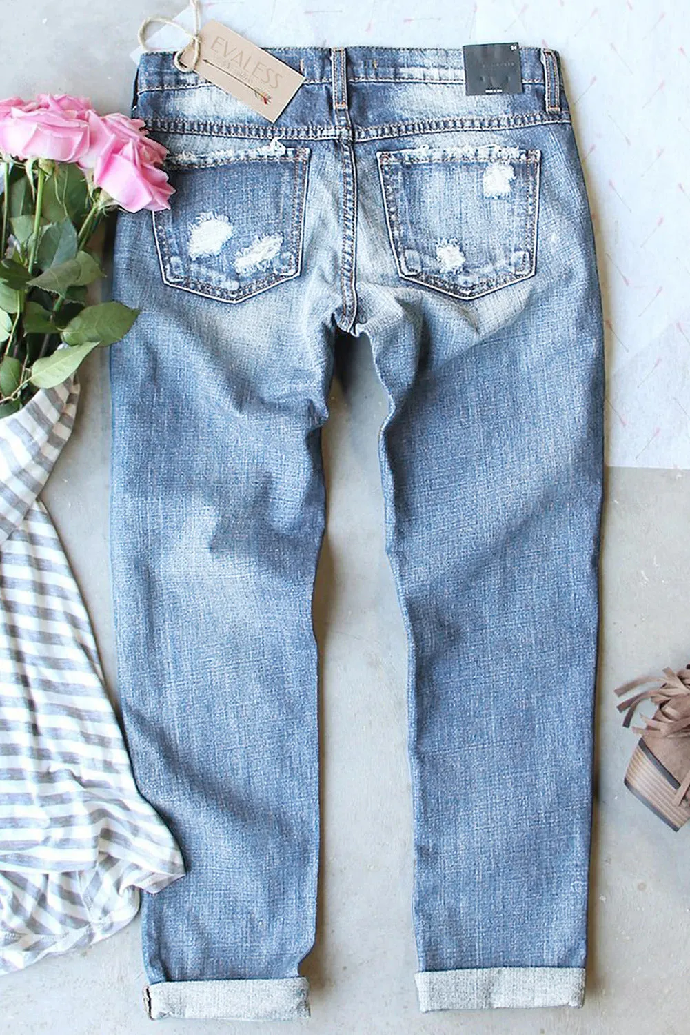 Butterfly Glitter Denim Pants Patchwork Acid Wash Distressed Jeans