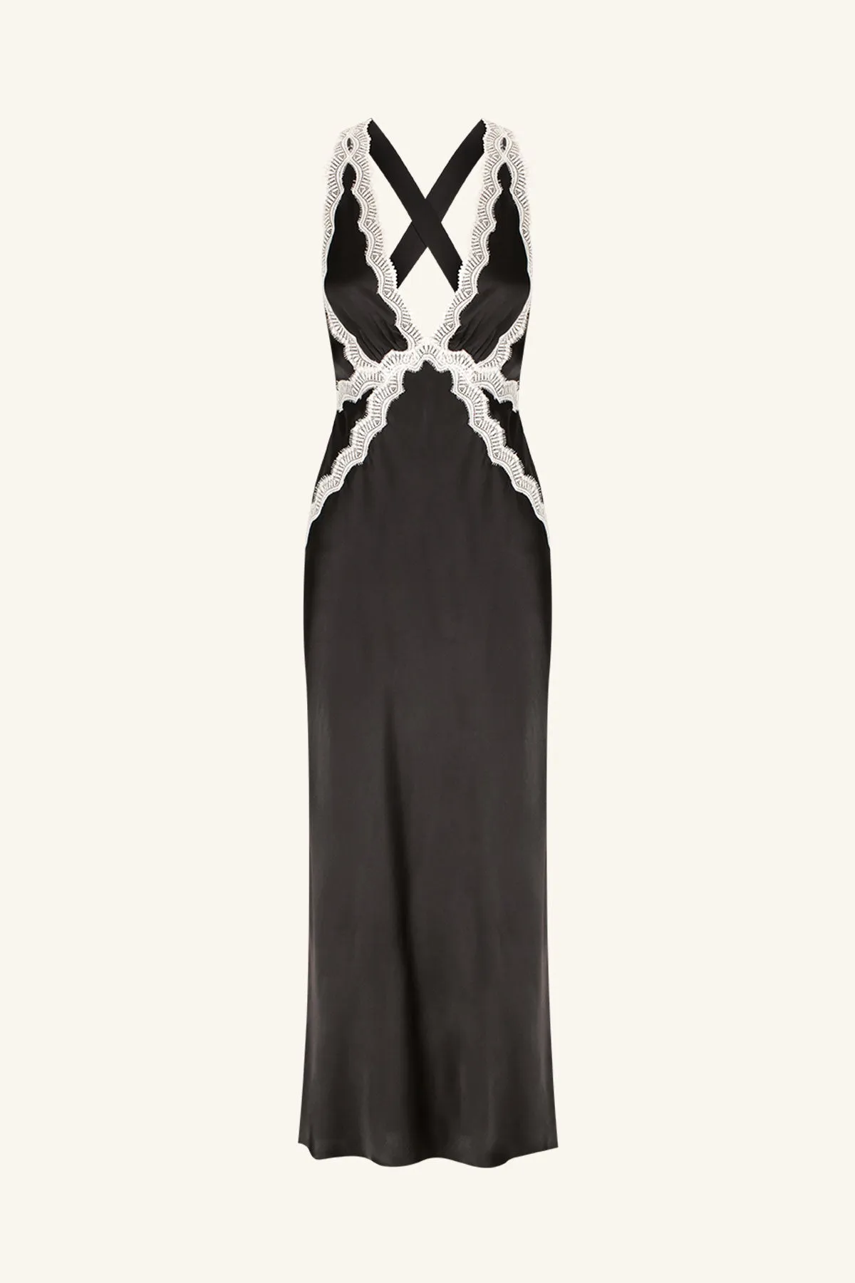 CAMILLE LACE CROSS BACK MIDI DRESS - BLACK/IVORY