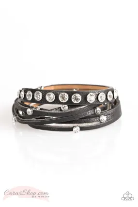 CATWALK It Off Black Leather Wrap Snap Bracelet - Paparazzi Accessories