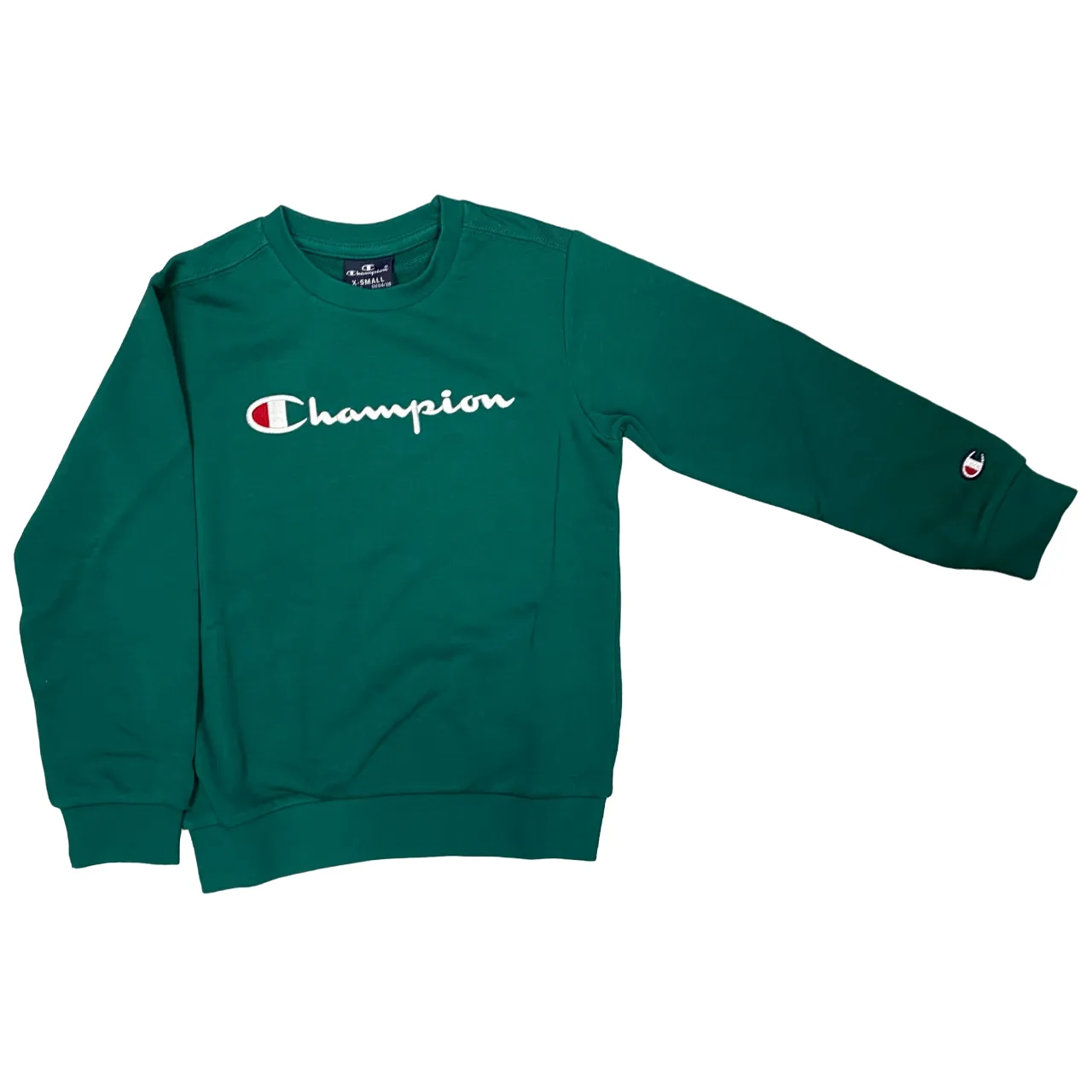 Champion crew neck sweatshirt for boys with front writing 306748 green