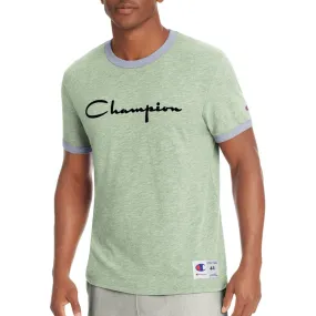 Champion Men's Heritage Ringer Tee, Flocked Script Logo (Olive)