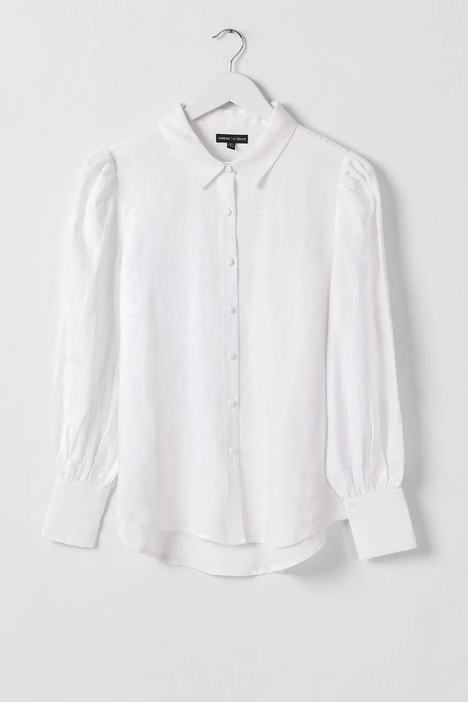 Champion White Puff Sleeve Linen Shirt with Deep Cuff