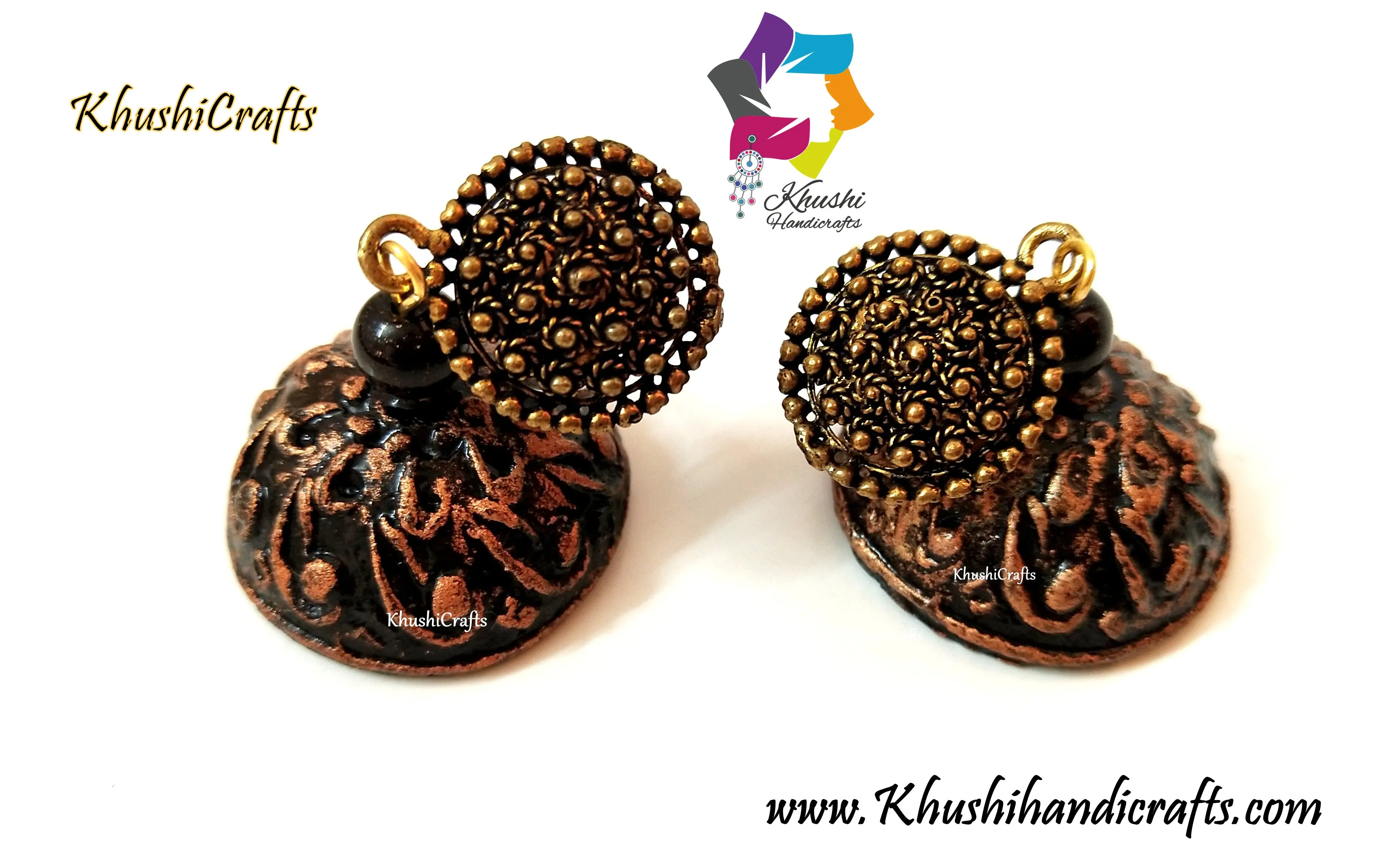 Clay Jhumkas with bronze mettalic look!