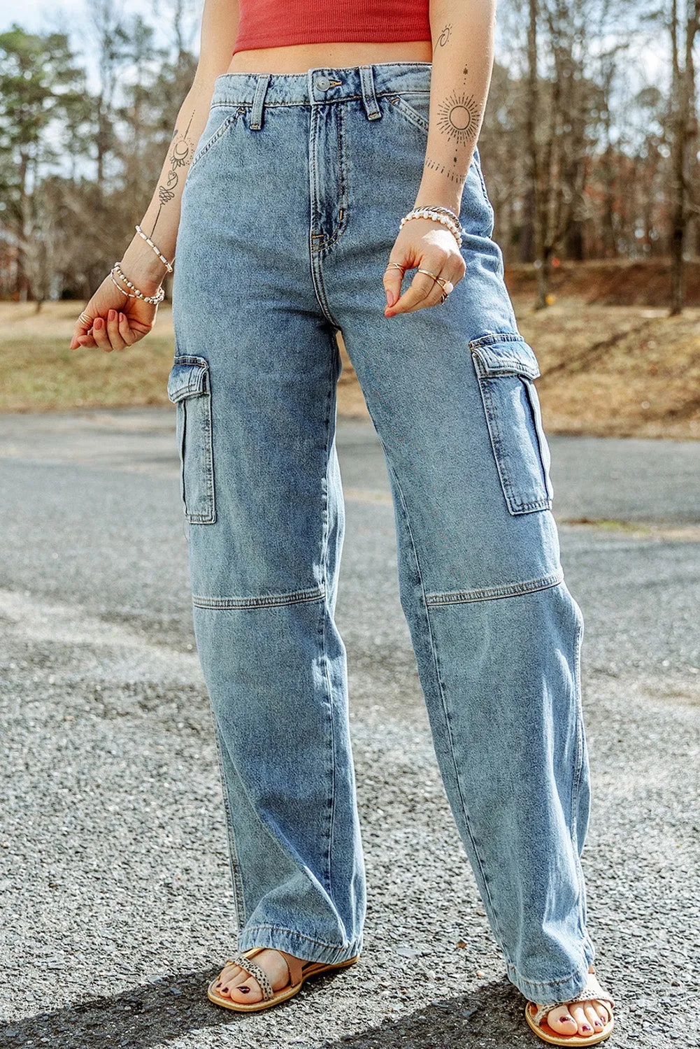 Cool Cargo Style Wide Leg Jeans