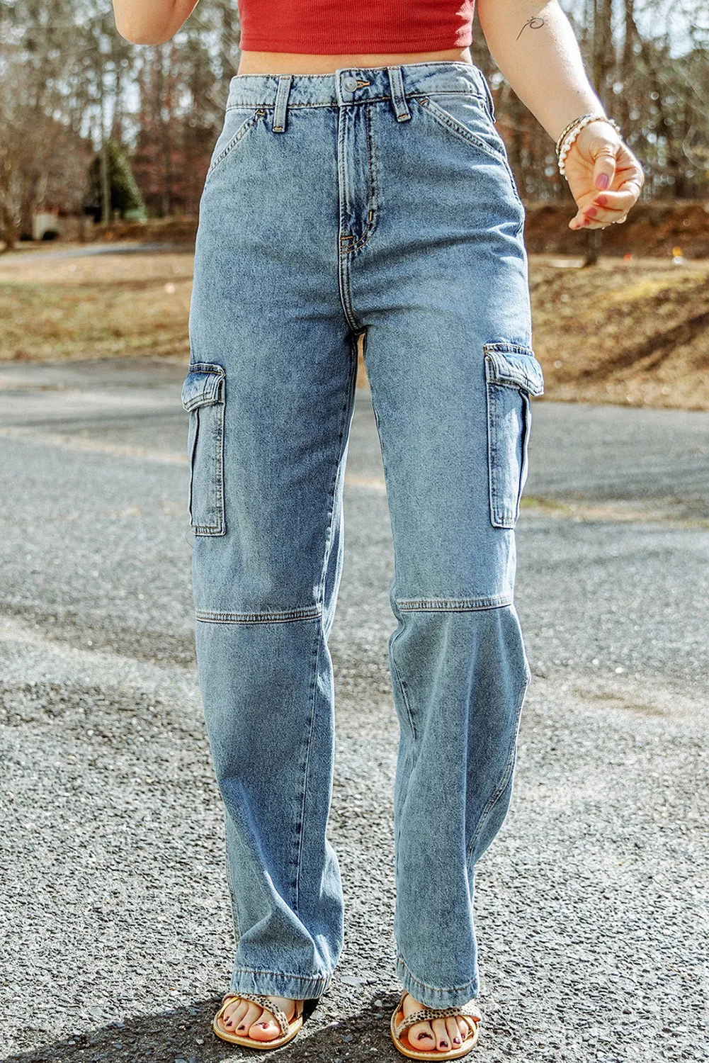 Cool Cargo Style Wide Leg Jeans