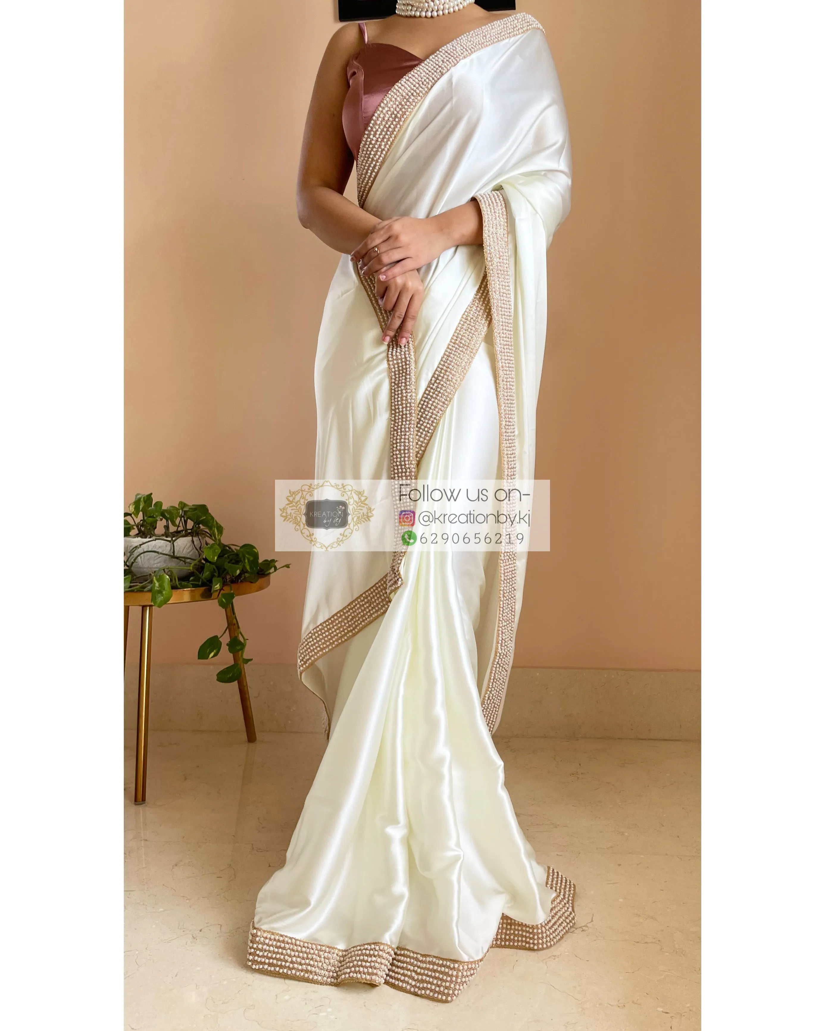 Cream Mother Of Pearl Saree