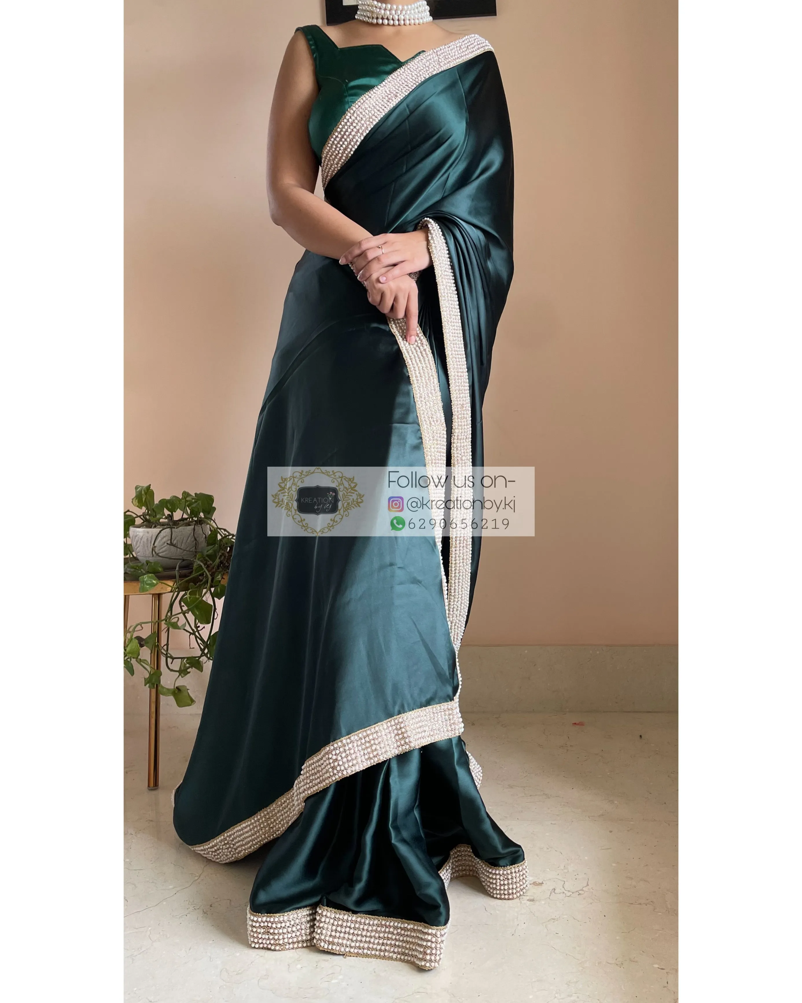 Dark Blackish Green Mother Of Pearl Saree