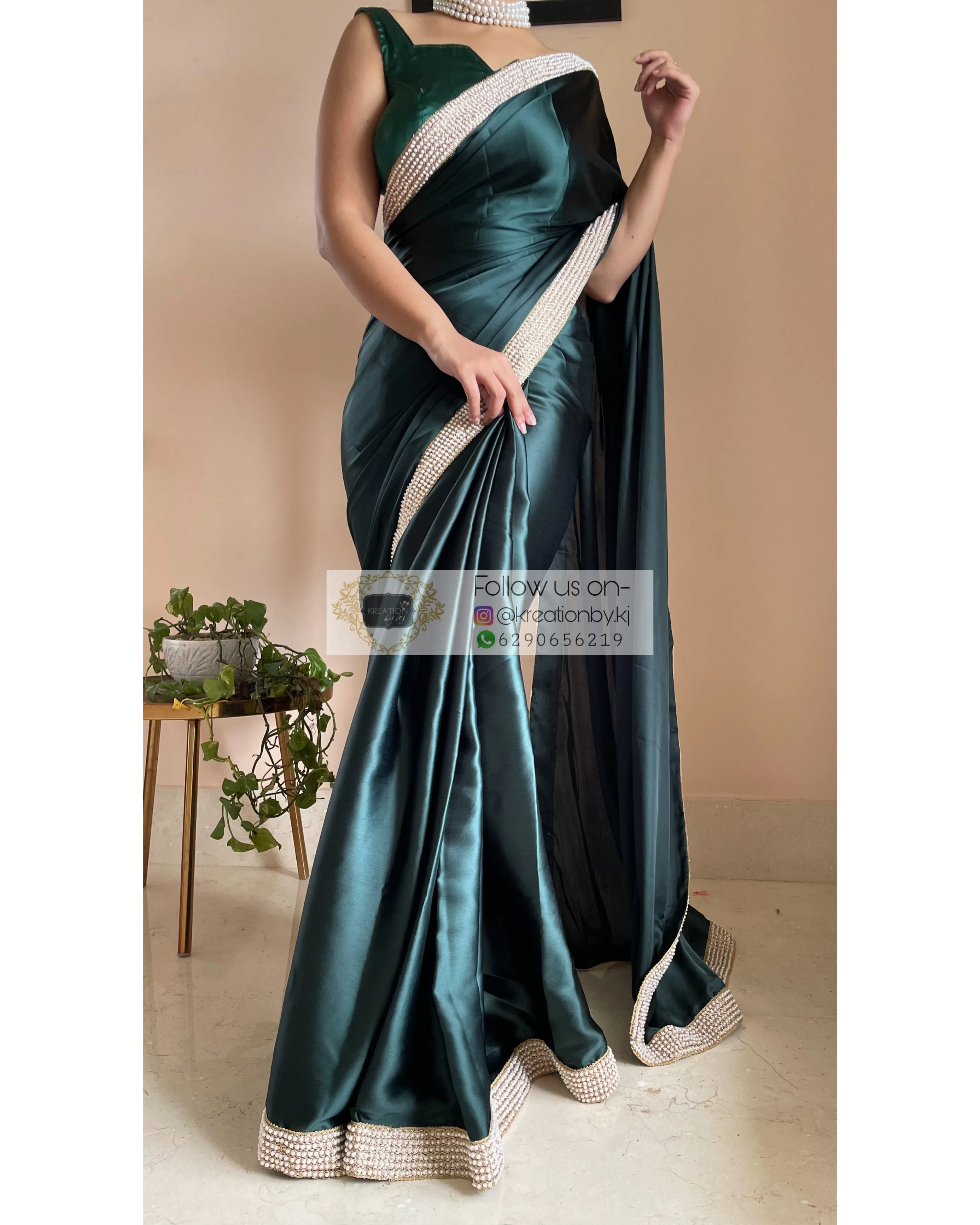 Dark Blackish Green Mother Of Pearl Saree