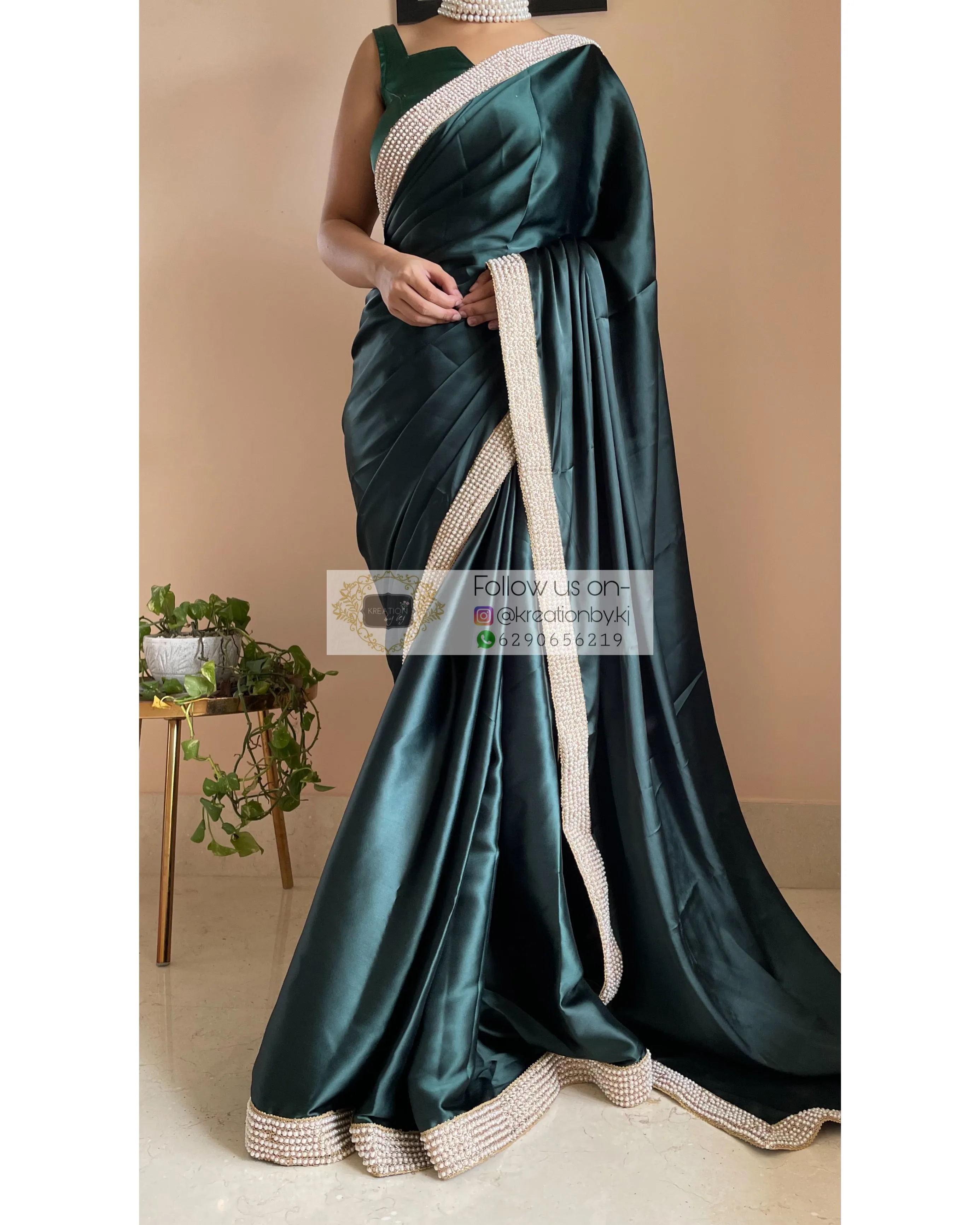 Dark Blackish Green Mother Of Pearl Saree