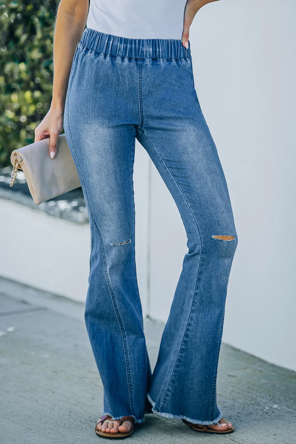 Distressed Bell Bottom Denim Pants