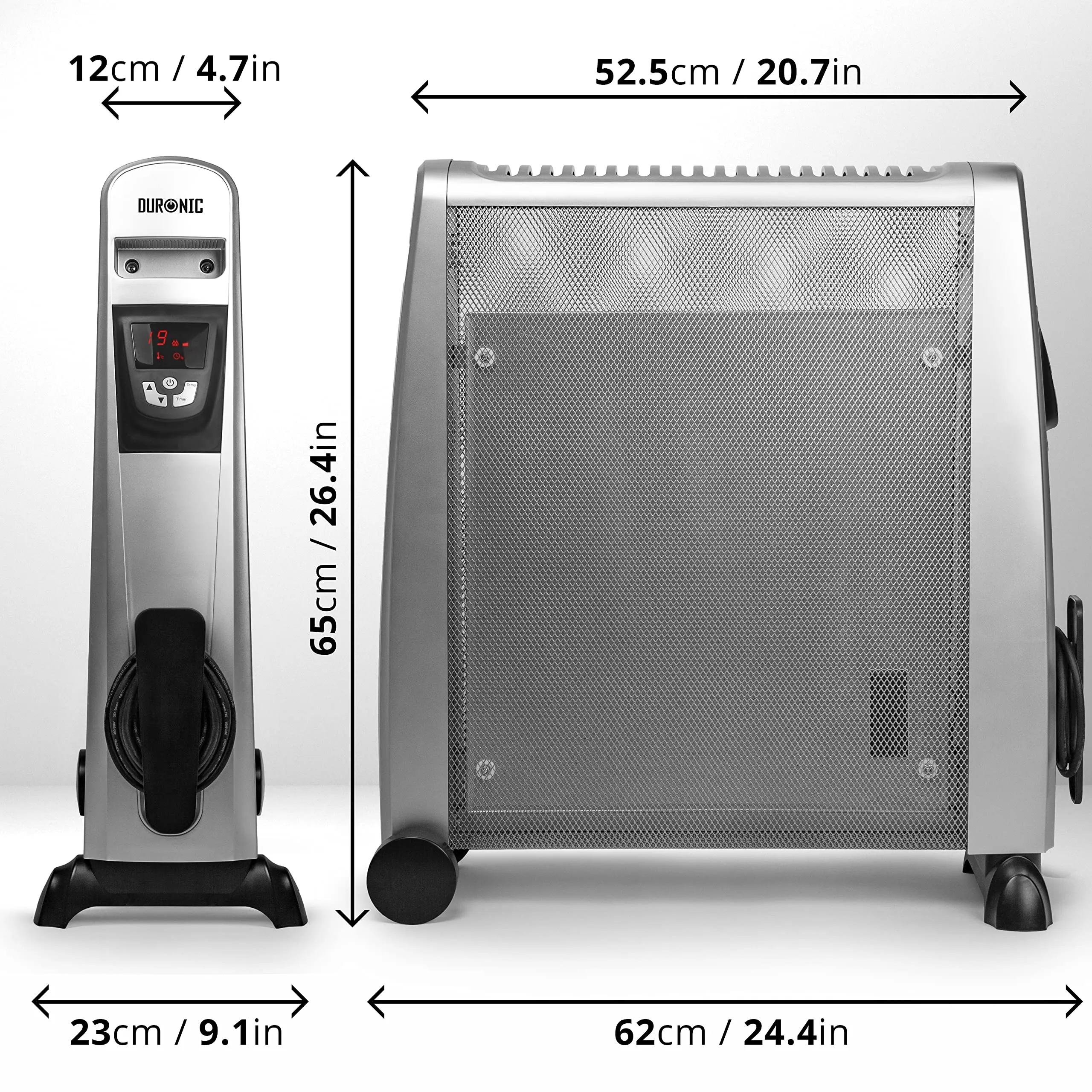 Duronic Electric Heater HV102 SR Oil Free Convection Heaters, Micathermic Panel Heaters with Remote, Portable Mica Panel Heater for Heating up Homes, Bedrooms, Offices & Garage Spaces