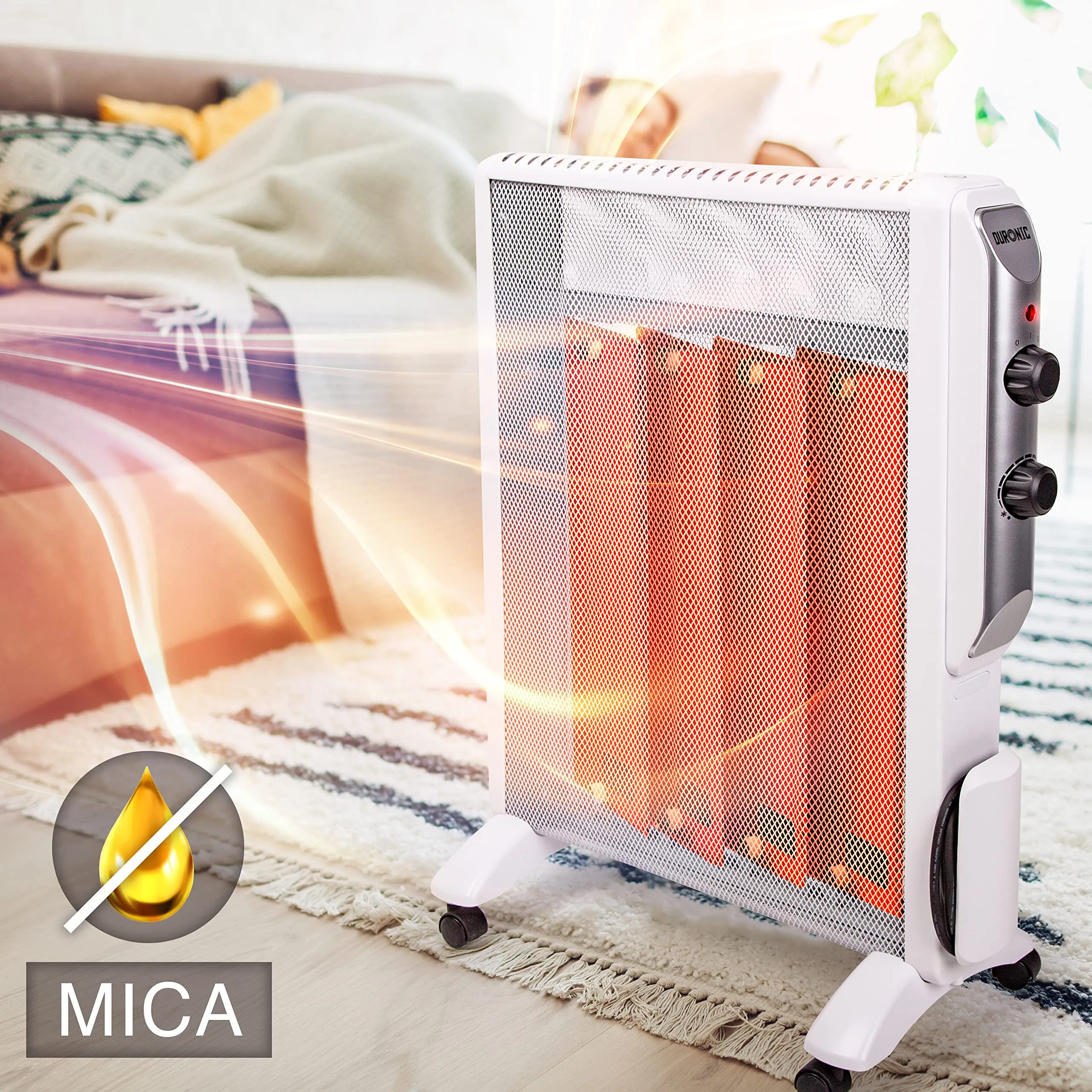 Duronic Electric Heater HV220 WE Oil Free Convection Heaters, Micathermic Panel Heaters, Portable Mica Panel Heater for Heating up Homes, Bedrooms, Offices & Garage Spaces