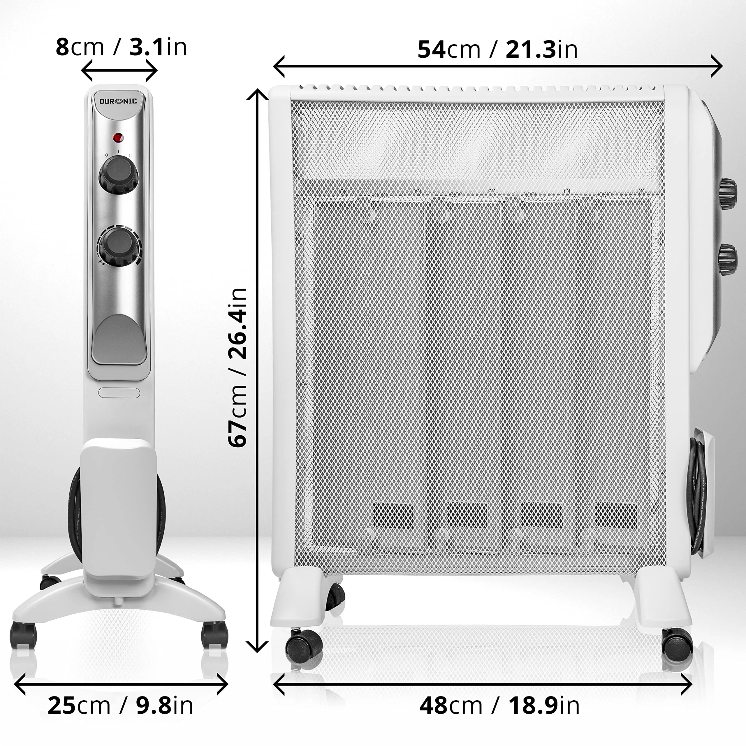 Duronic Electric Heater HV220 WE Oil Free Convection Heaters, Micathermic Panel Heaters, Portable Mica Panel Heater for Heating up Homes, Bedrooms, Offices & Garage Spaces