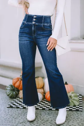 Elastic Wide Waistband Flare Jeans