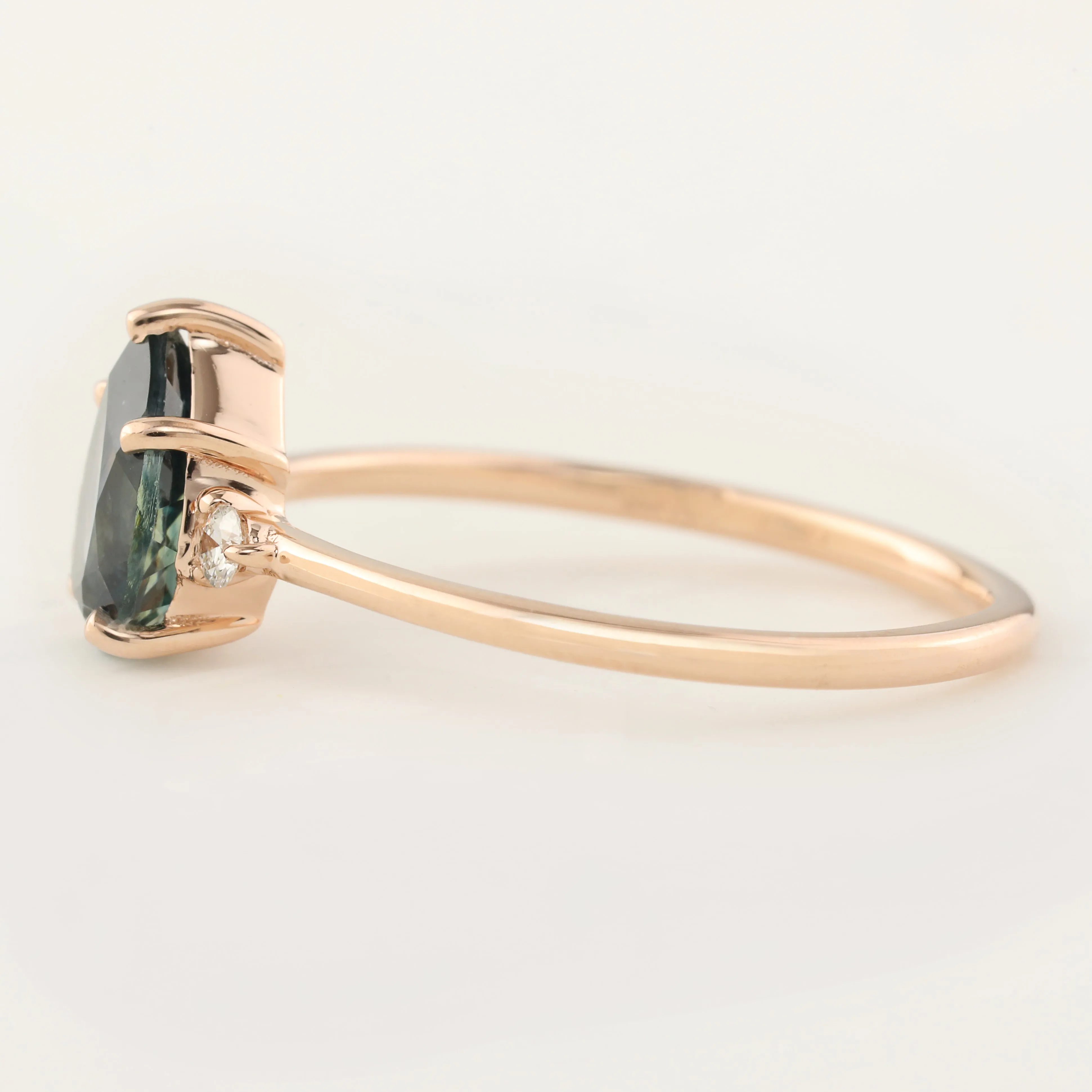 Emilie Ring - 1.53ct Pear Blue Green Montana Sapphire, 14k Rose Gold (One of a kind)