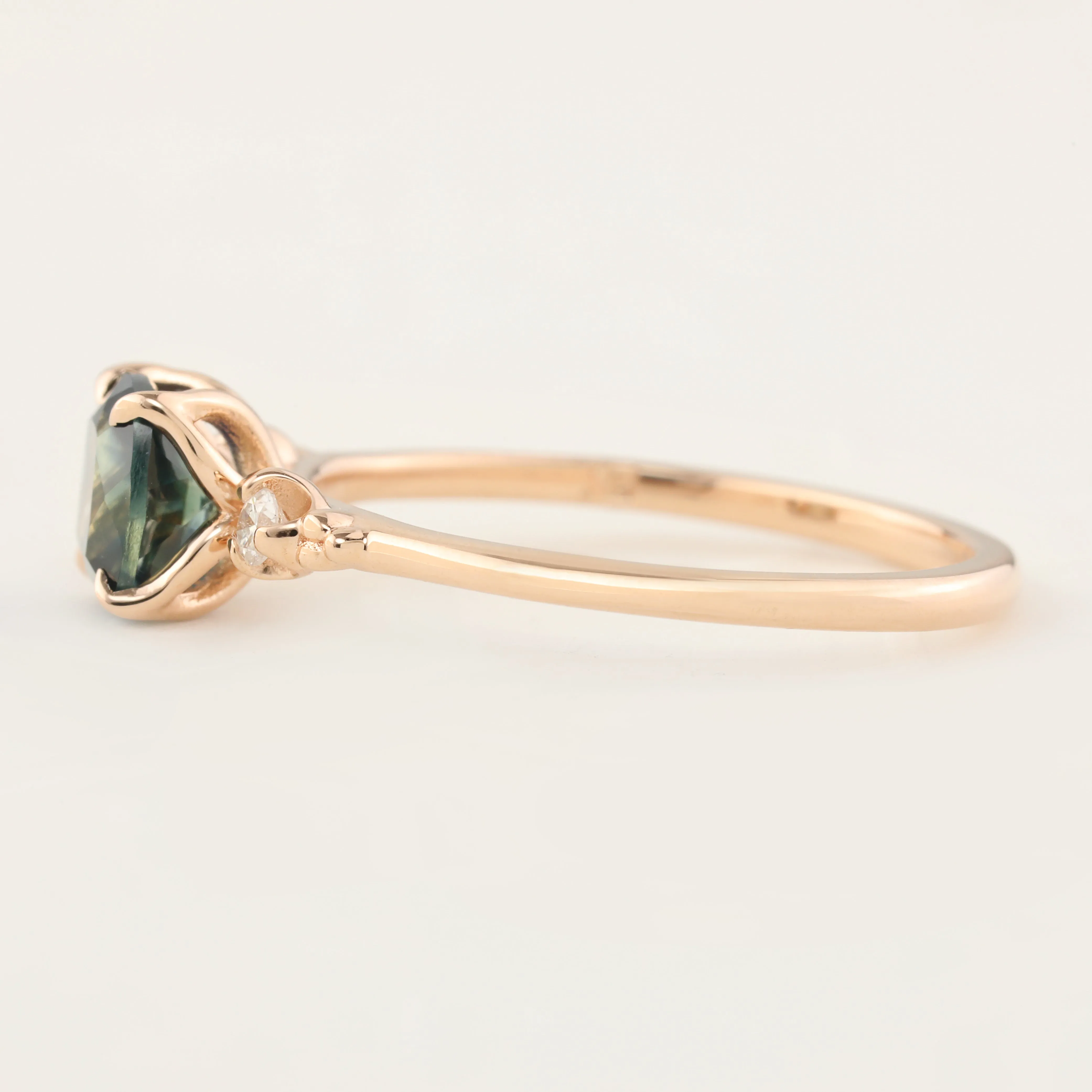 Estel Ring - 1.31ct Cushion Cut Dark Teal Montana Sapphire, 14k Rose Gold (One of a kind)