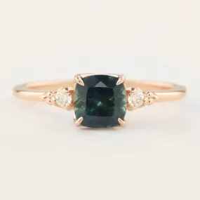 Estel Ring - 1.31ct Cushion Cut Dark Teal Montana Sapphire, 14k Rose Gold (One of a kind)