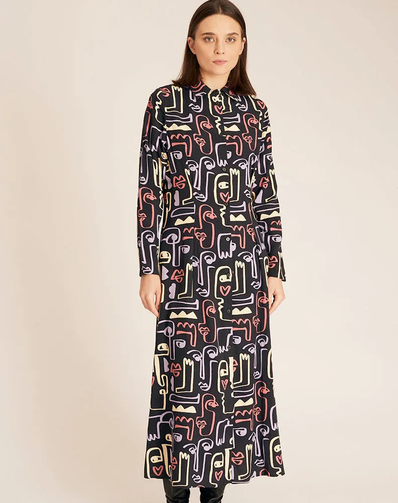 FACE PRINT MIDI DRESS